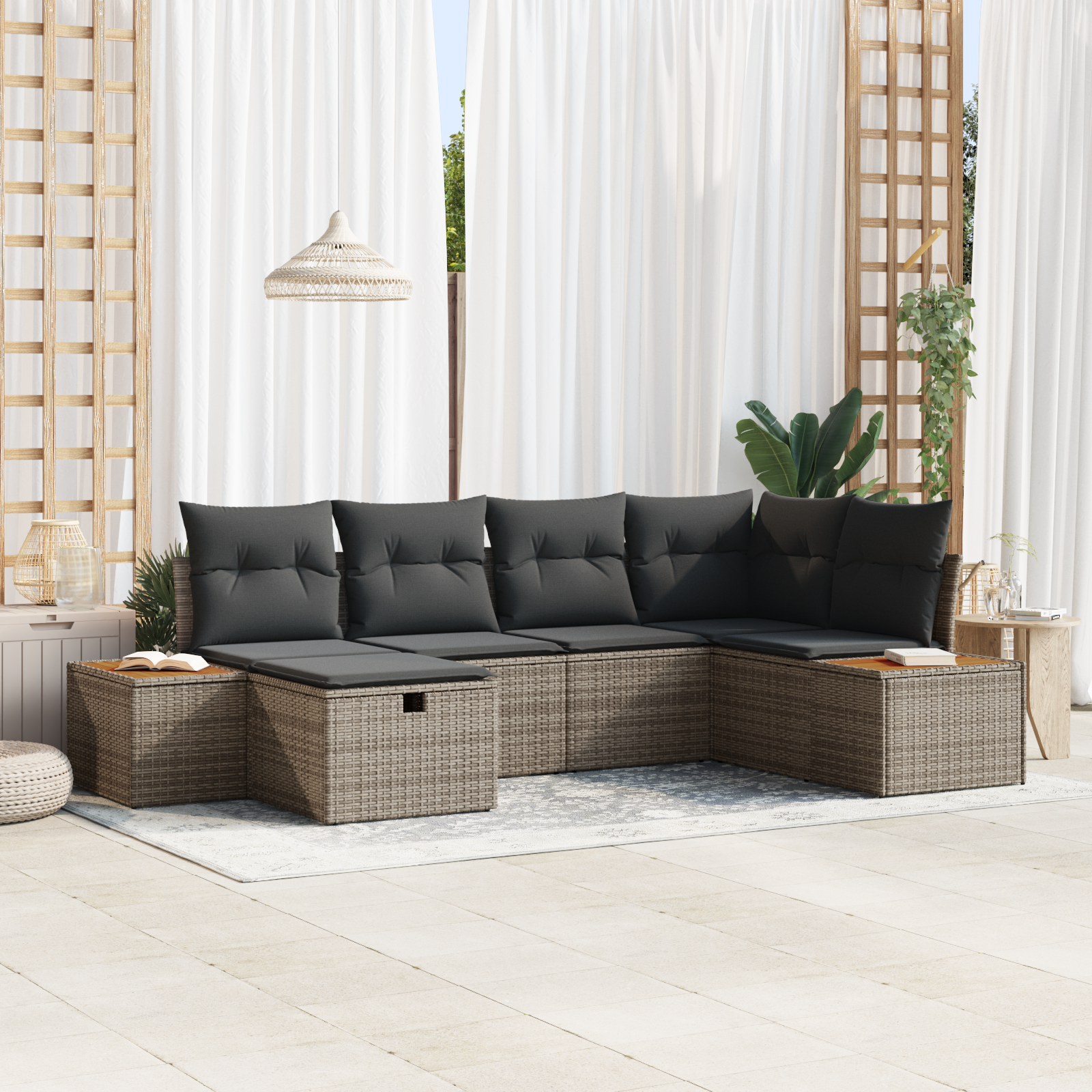 Thumbnail - vidaXL 6-Teiliges Garten Sofa Set mit Kissen Grau Poly Rattan