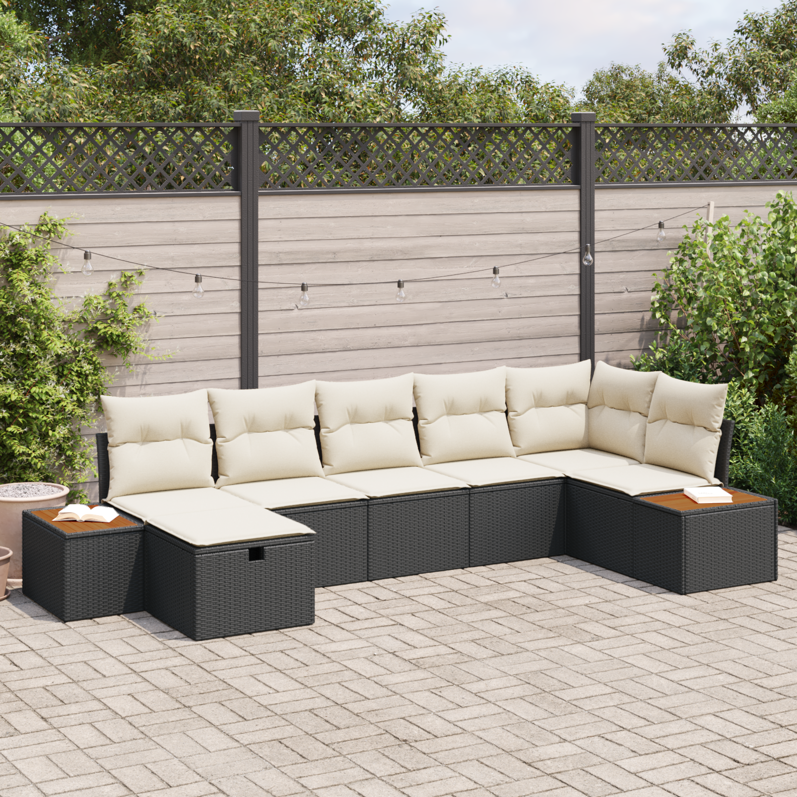 Tuin Sofa Set met kussen 7 pcs Zwart Poly riet - Afbeelding 2