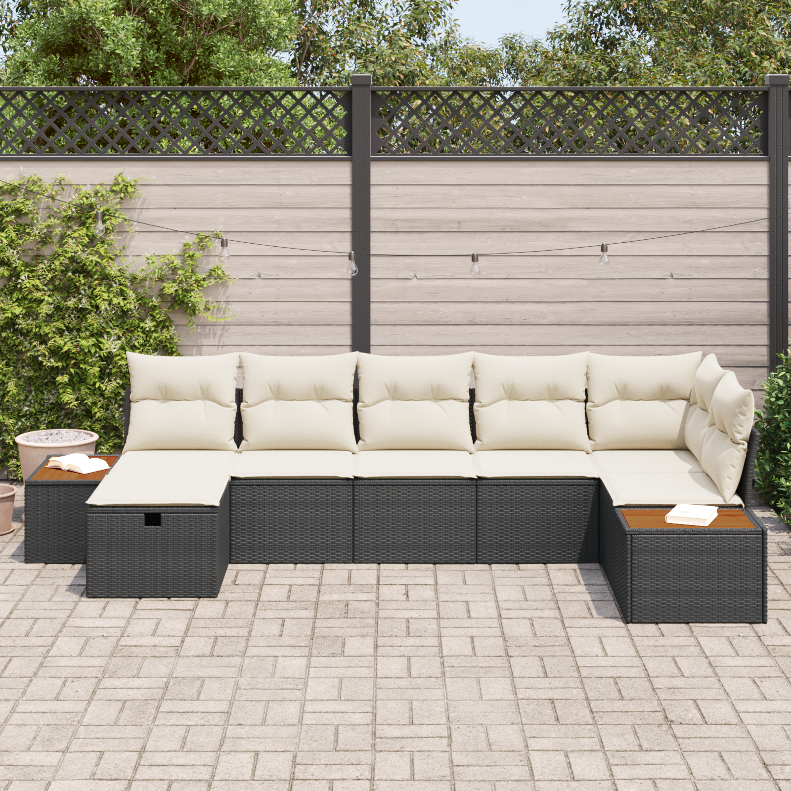 Tuin Sofa Set met kussen 7 pcs Zwart Poly riet - Afbeelding 3