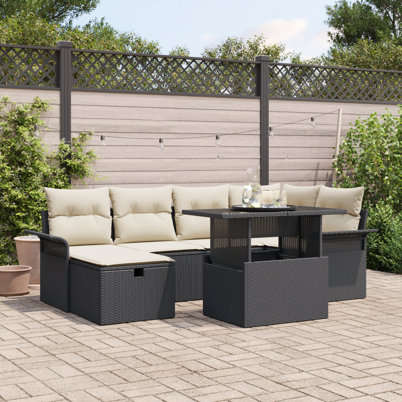 Thumbnail - vidaXL 7-teiliges Garten-Sofa-Set mit Kissen Schwarz Poly-Rattan