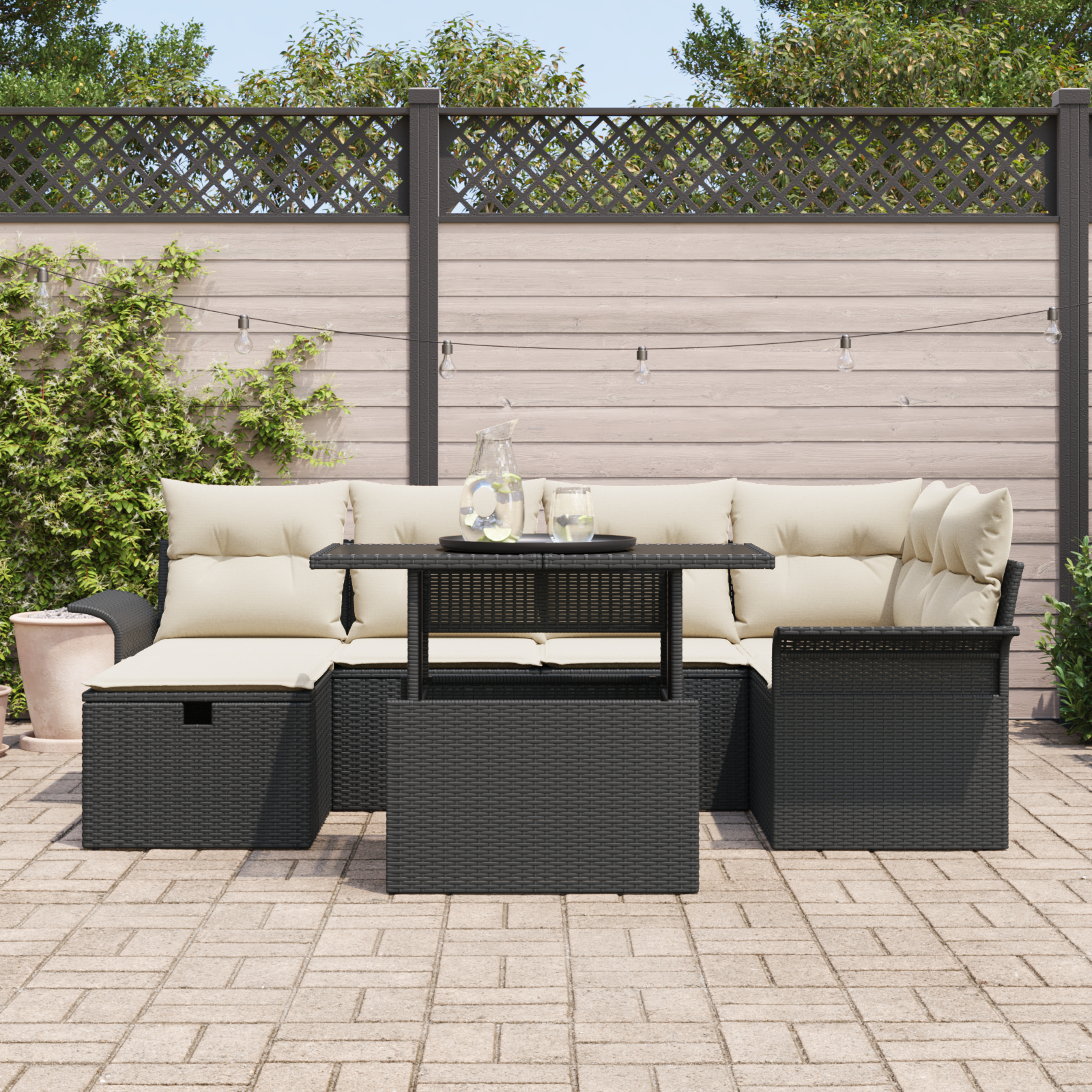 Thumbnail - vidaXL 7-teiliges Garten-Sofa-Set mit Kissen Schwarz Poly-Rattan