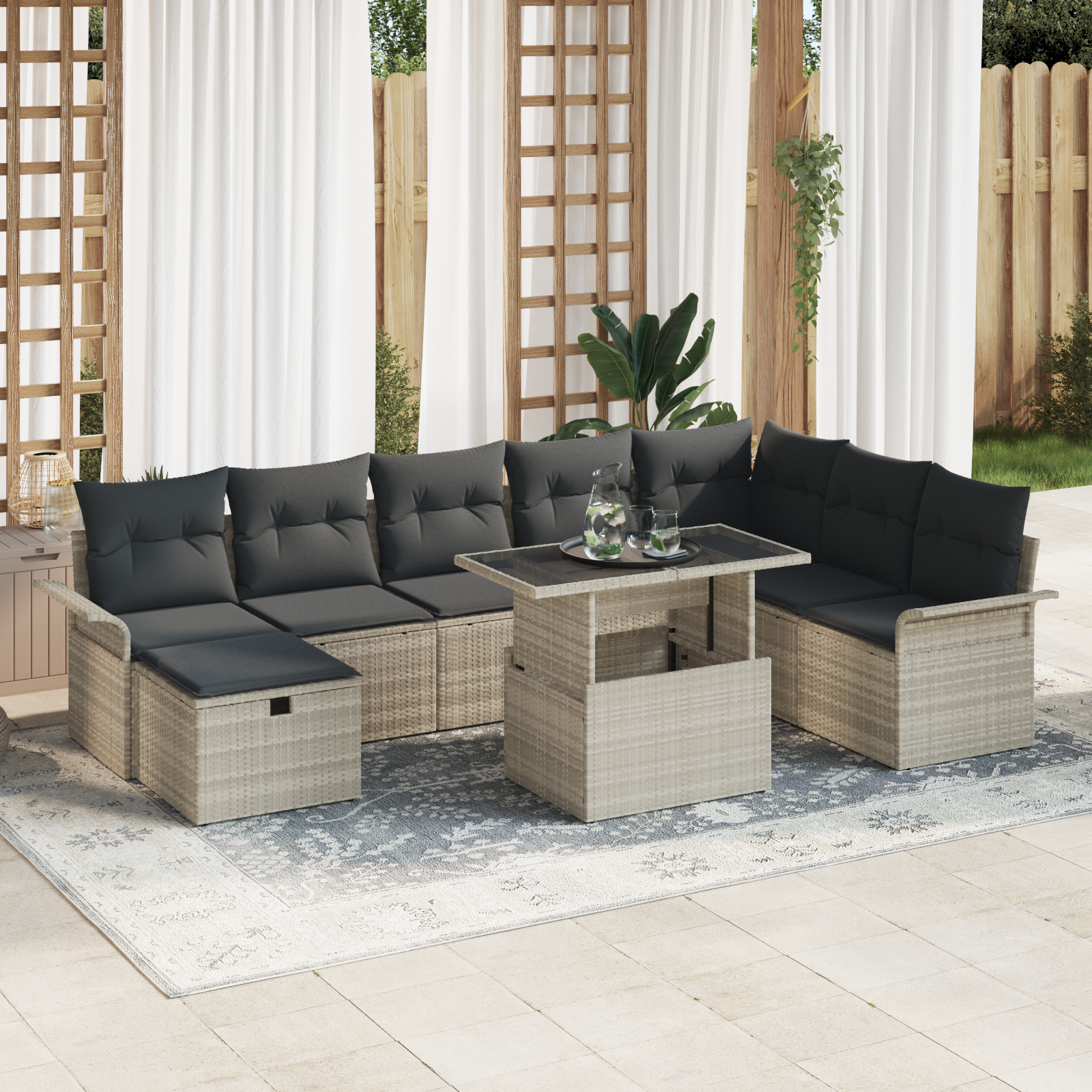Thumbnail - vidaXL 9-teiliges Garten Sofa Set mit Kissen Hellgraues Poly Rattan