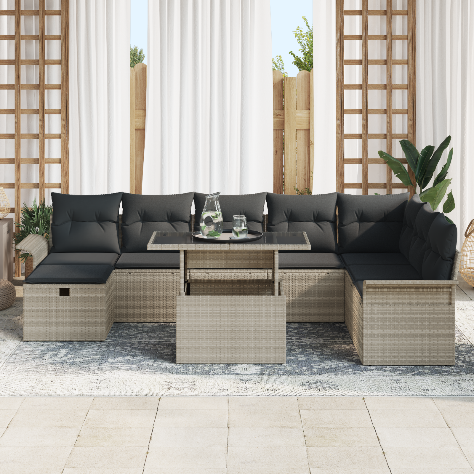 Thumbnail - vidaXL 9-teiliges Garten Sofa Set mit Kissen Hellgraues Poly Rattan