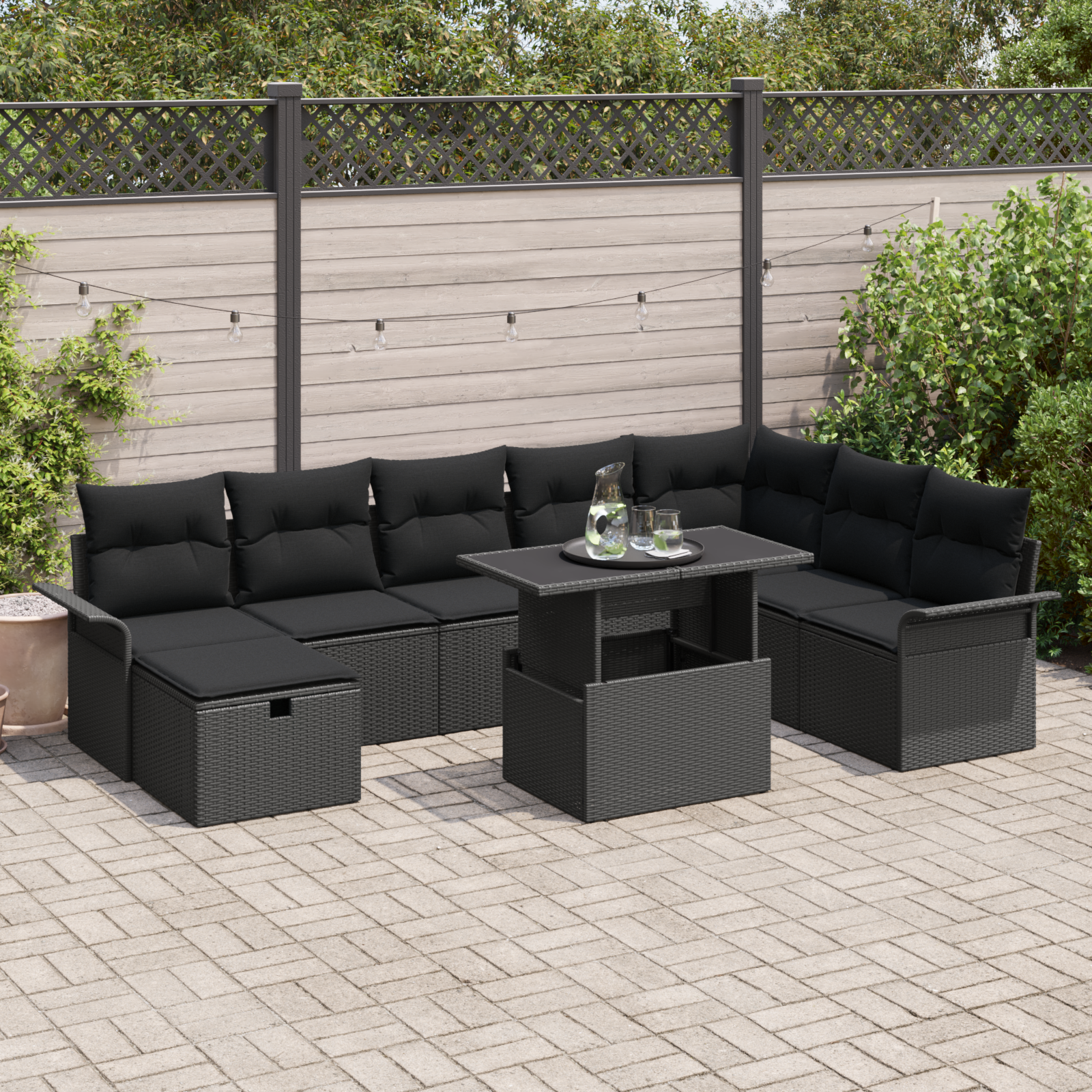 9-dijelni Vrtni Sofa Set s Jastučićima Crni Poli Ratan