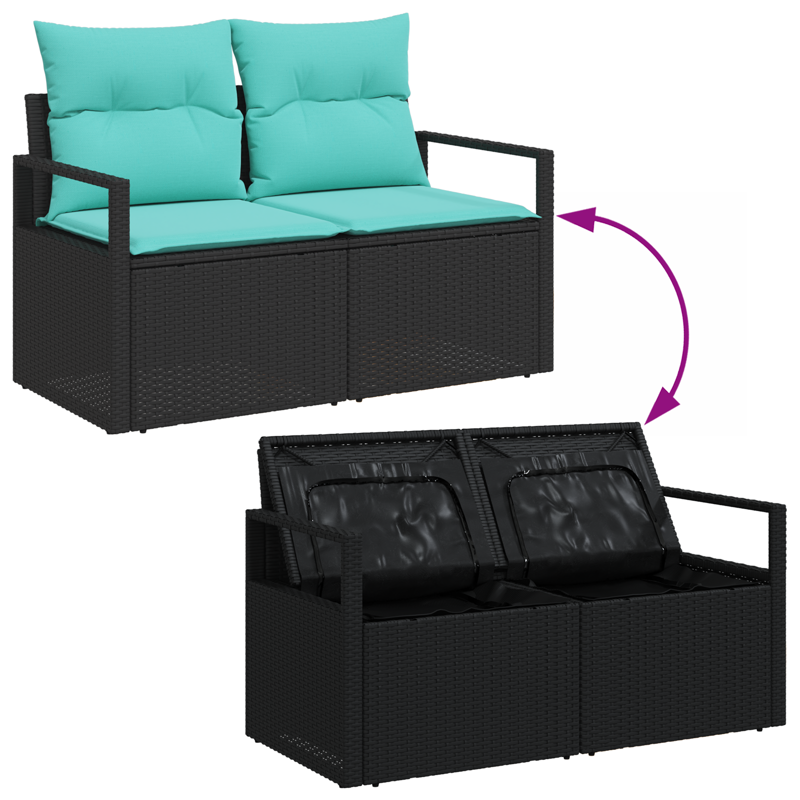 9 Piece Garden Sofa Set with Cushions Black Poly Rattan vidaXL - Picture 13 of 13