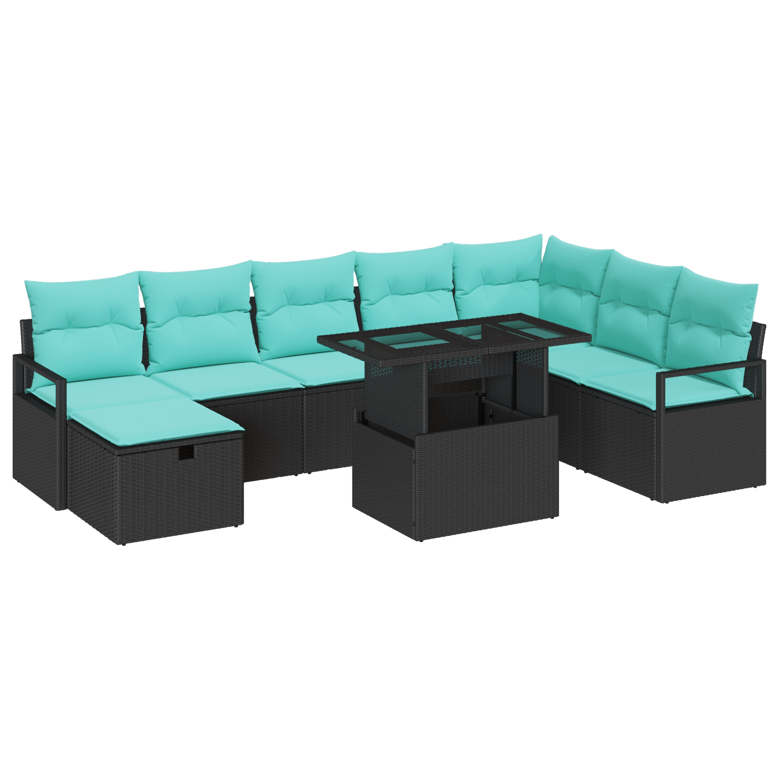 9 Piece Garden Sofa Set with Cushions Black Poly Rattan vidaXL - Picture 3 of 13