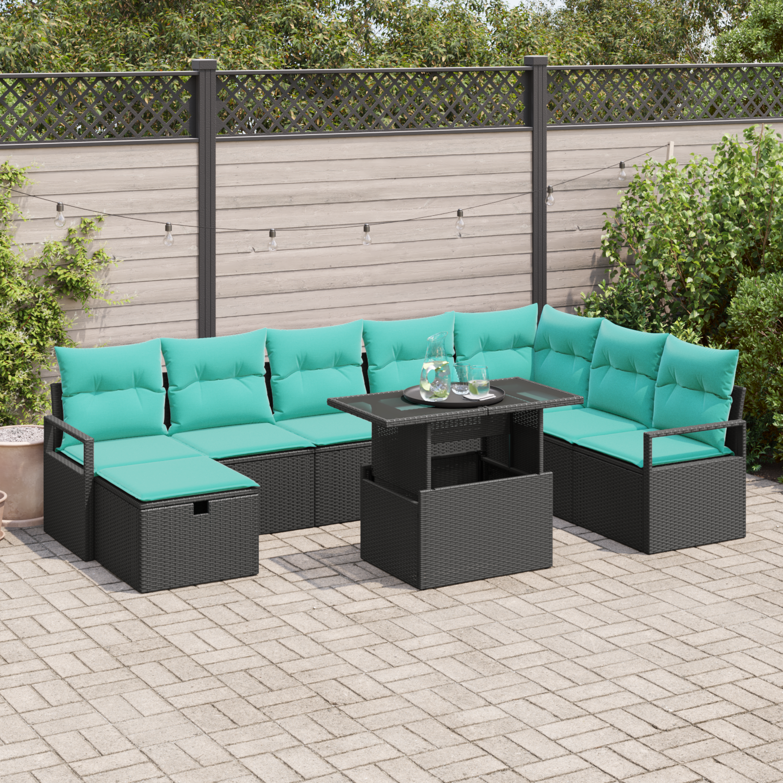 9 Piece Garden Sofa Set with Cushions Black Poly Rattan vidaXL - Picture 2 of 13