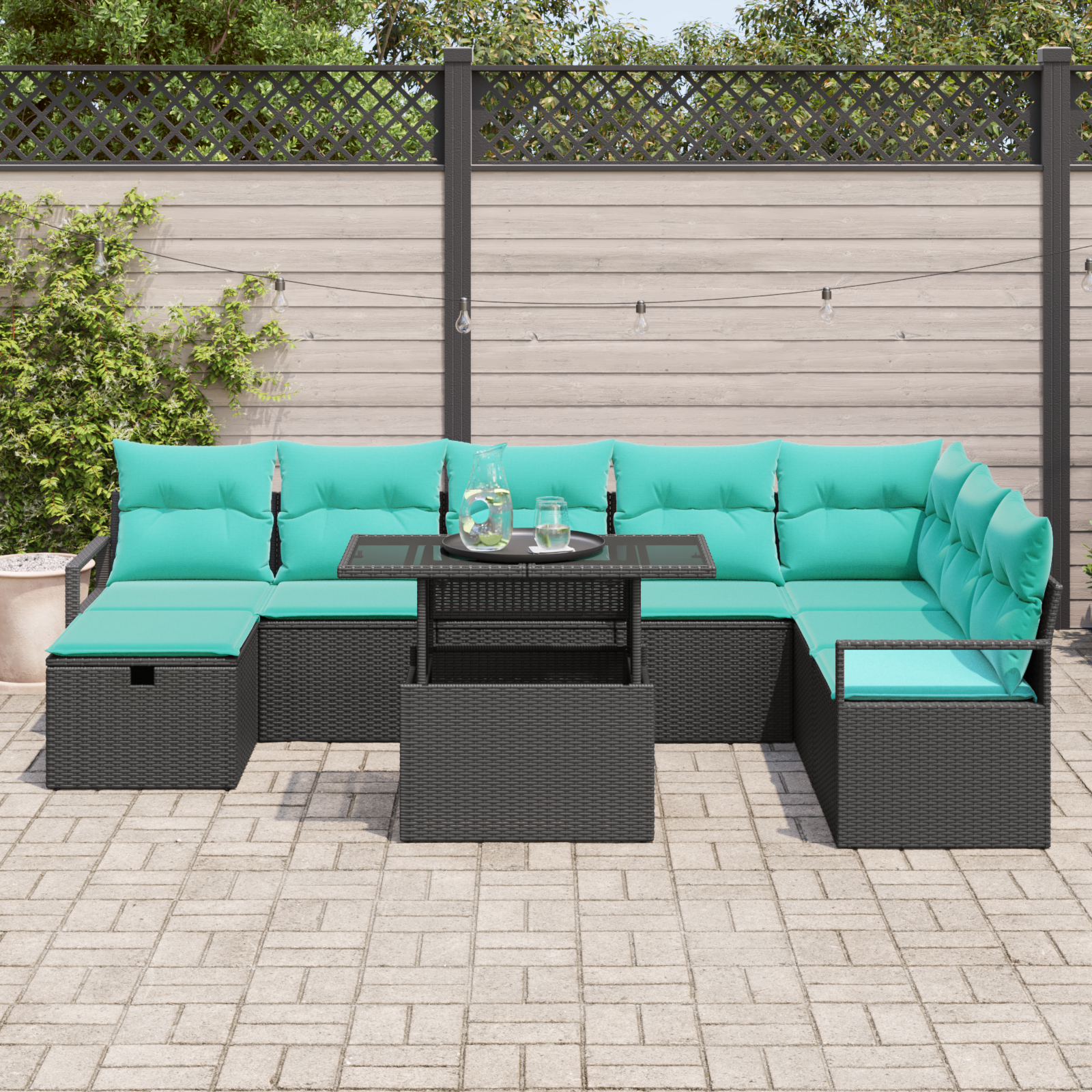 9 Piece Garden Sofa Set with Cushions Black Poly Rattan vidaXL - Picture 4 of 13
