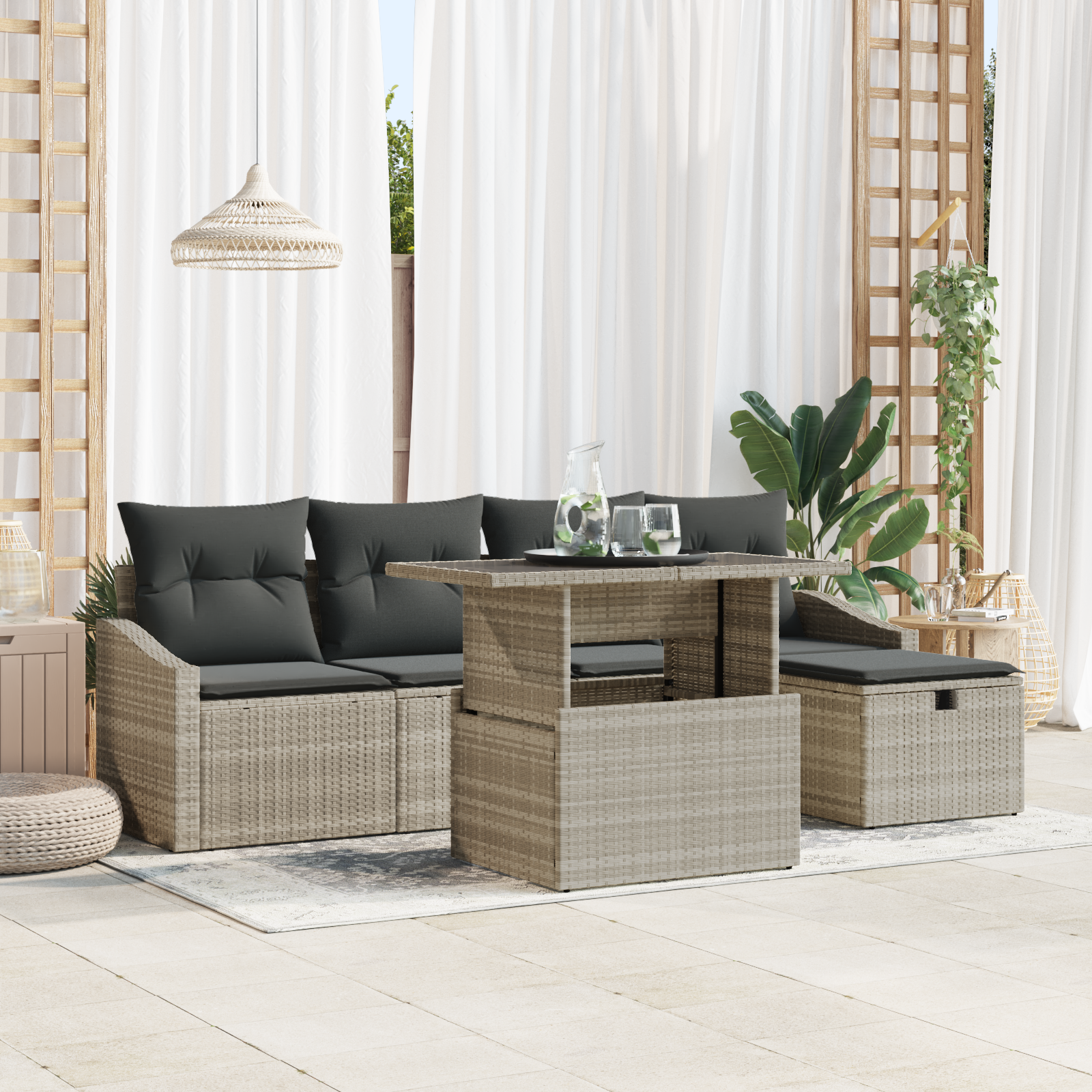 Thumbnail - vidaXL 6-teiliges Garten-Sofaset mit Kissen - Hellgrau Poly-Rattan