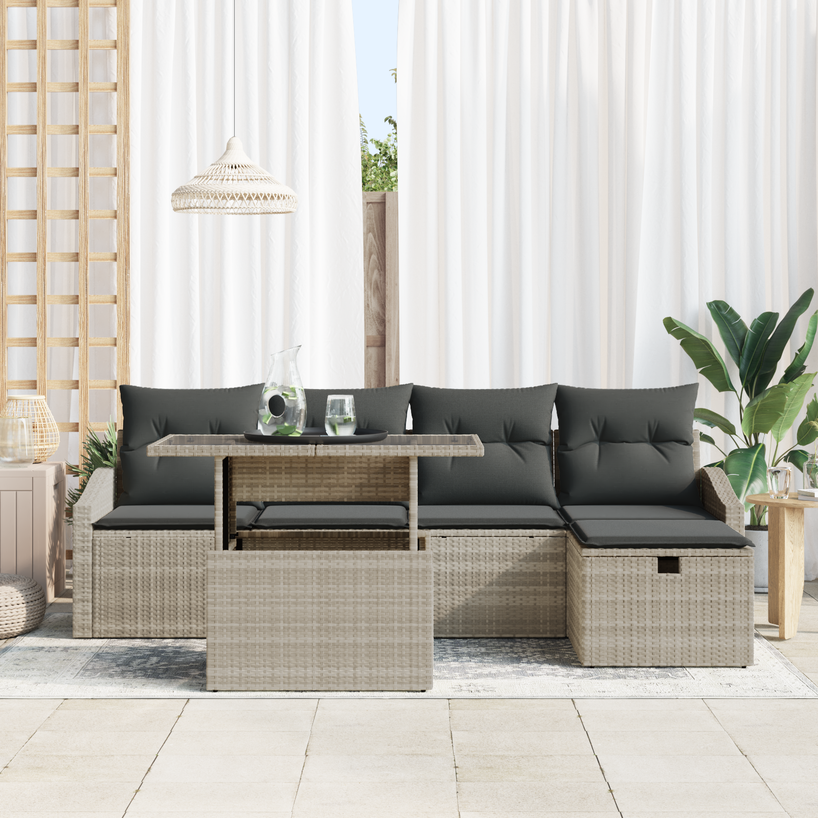 Thumbnail - vidaXL 6-teiliges Garten-Sofaset mit Kissen - Hellgrau Poly-Rattan