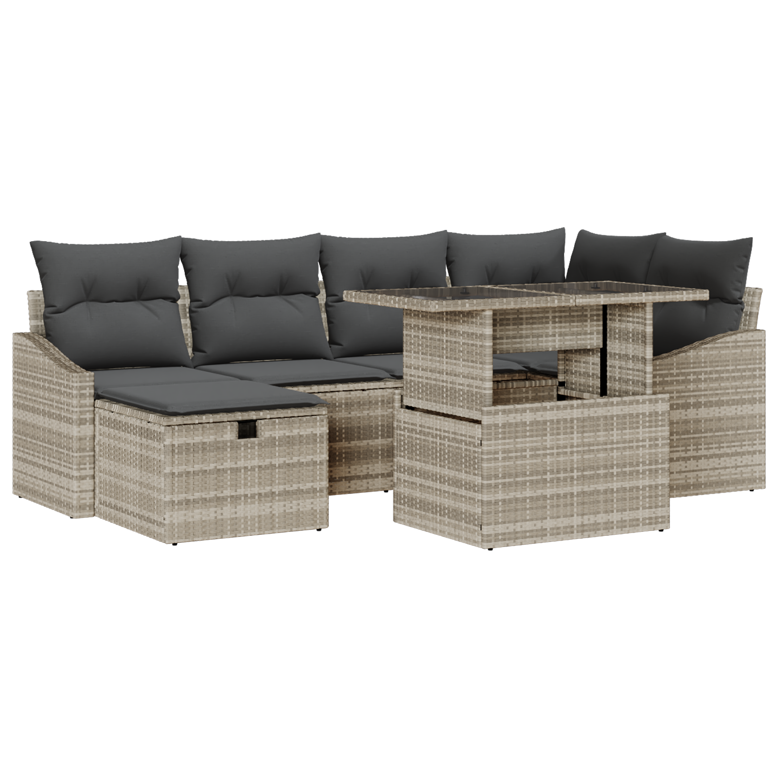 7-teiliges Garten Sofa Set mit Kissen in Hellgrau Poly-Rattan – Bild 2
