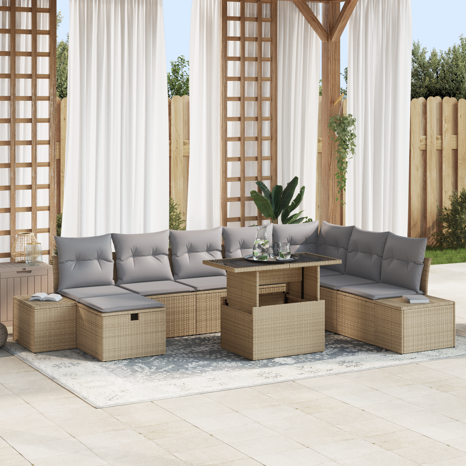 Thumbnail - vidaXL 9-teiliges Garten-Sofa-Set mit Kissen in Beige aus Poly-Rattan