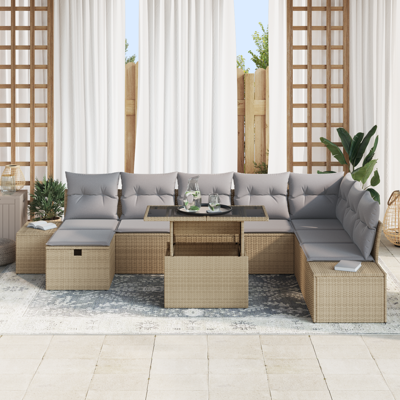 Thumbnail - vidaXL 9-teiliges Garten-Sofa-Set mit Kissen in Beige aus Poly-Rattan