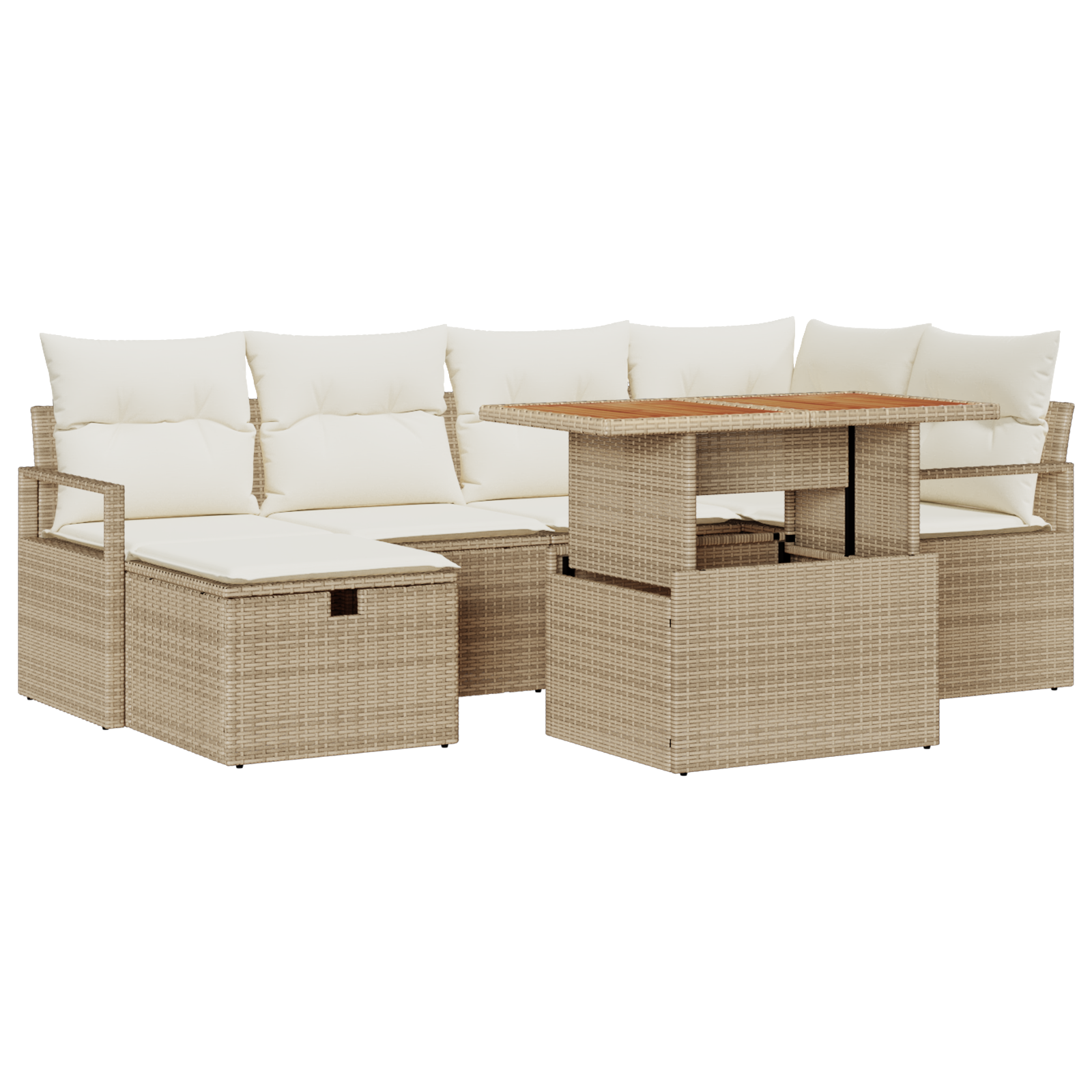7-teiliges Garten-Sofa-Set mit Kissen in beigem Poly-Rattan – Bild 2