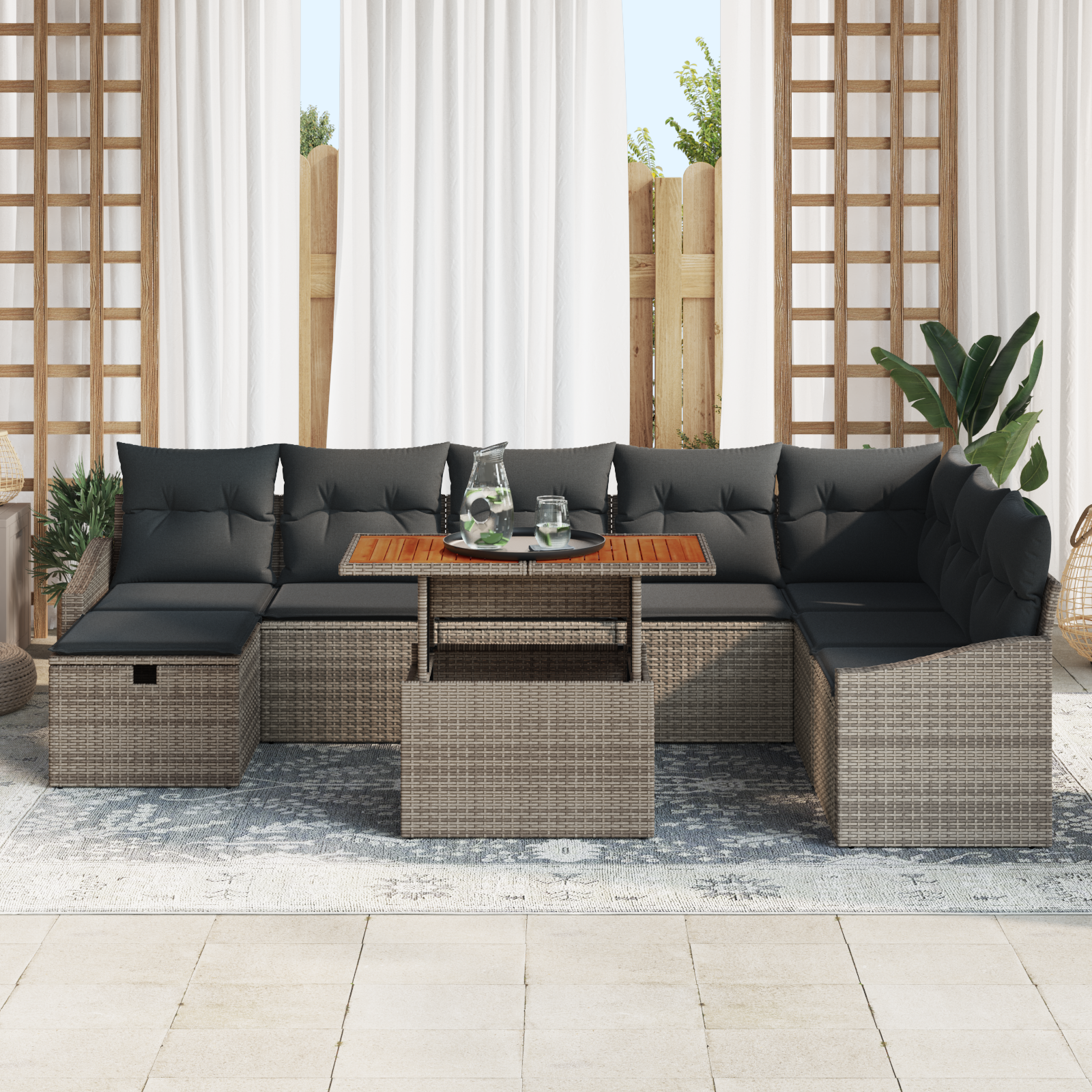 Thumbnail - vidaXL 9-teilige Garten-Sofa-Set mit Kissen Grau Poly-Rattan