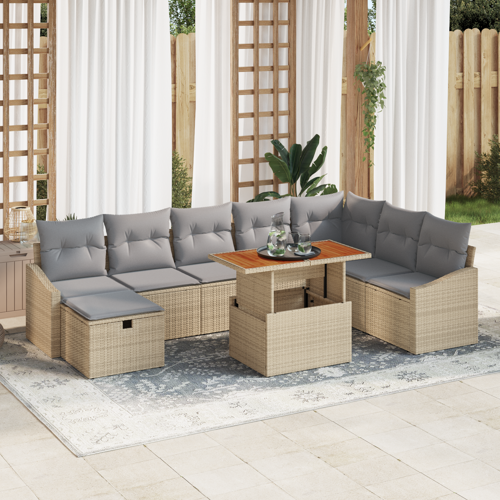 Thumbnail - vidaXL 9-tlg. Garten-Sofagarnitur mit Kissen Beige Poly Rattan