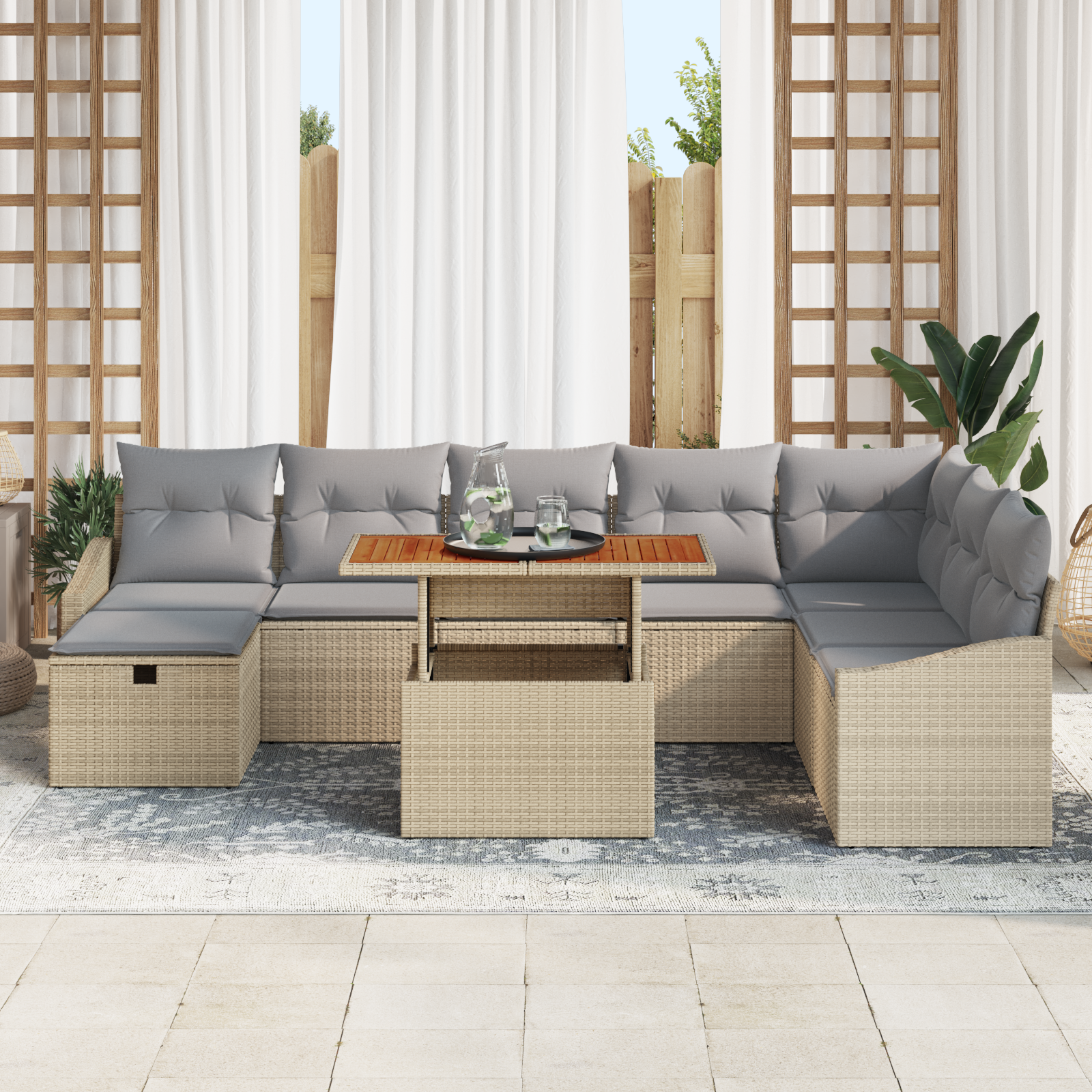 Thumbnail - vidaXL 9-tlg. Garten-Sofagarnitur mit Kissen Beige Poly Rattan
