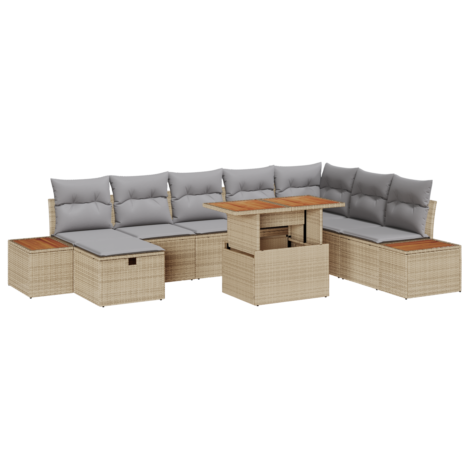 Set Divano da Giardino vitaXL in 9 Pezzi con Cuscini Beige Polyrattan Acacia