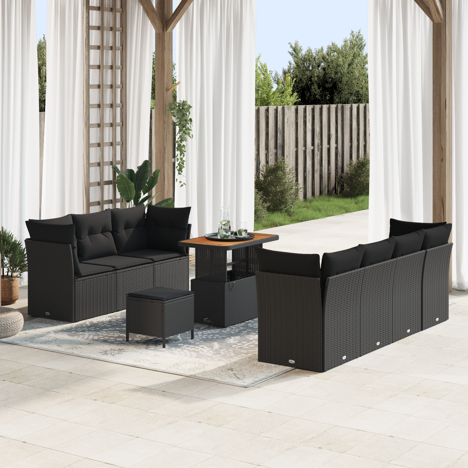 Thumbnail - vidaXL 10-teiliges Garten Sofa Set mit Kissen Schwarz Poly Rattan Akazie
