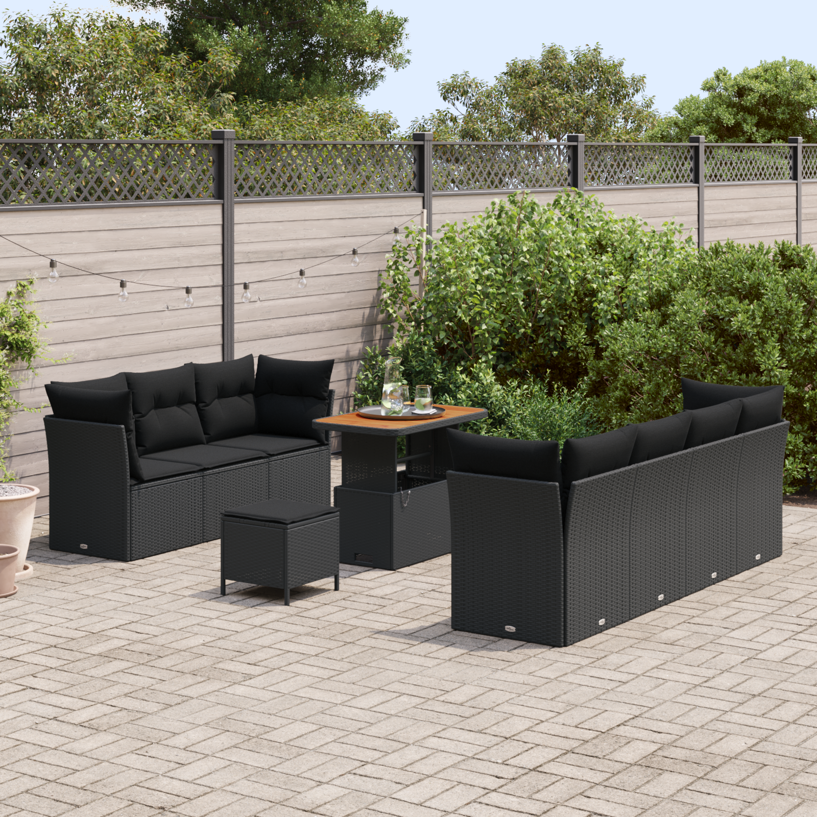 Thumbnail - vidaXL 10-teiliges Garten Sofa Set mit Kissen Schwarz Poly Rattan Akazie