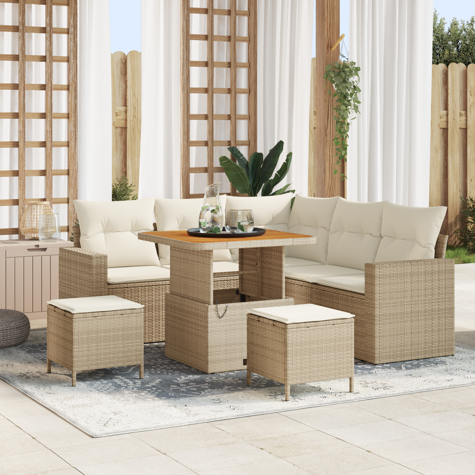 Set di divani da giardino con cuscini da 8 pezzi beige polyrattan acacia