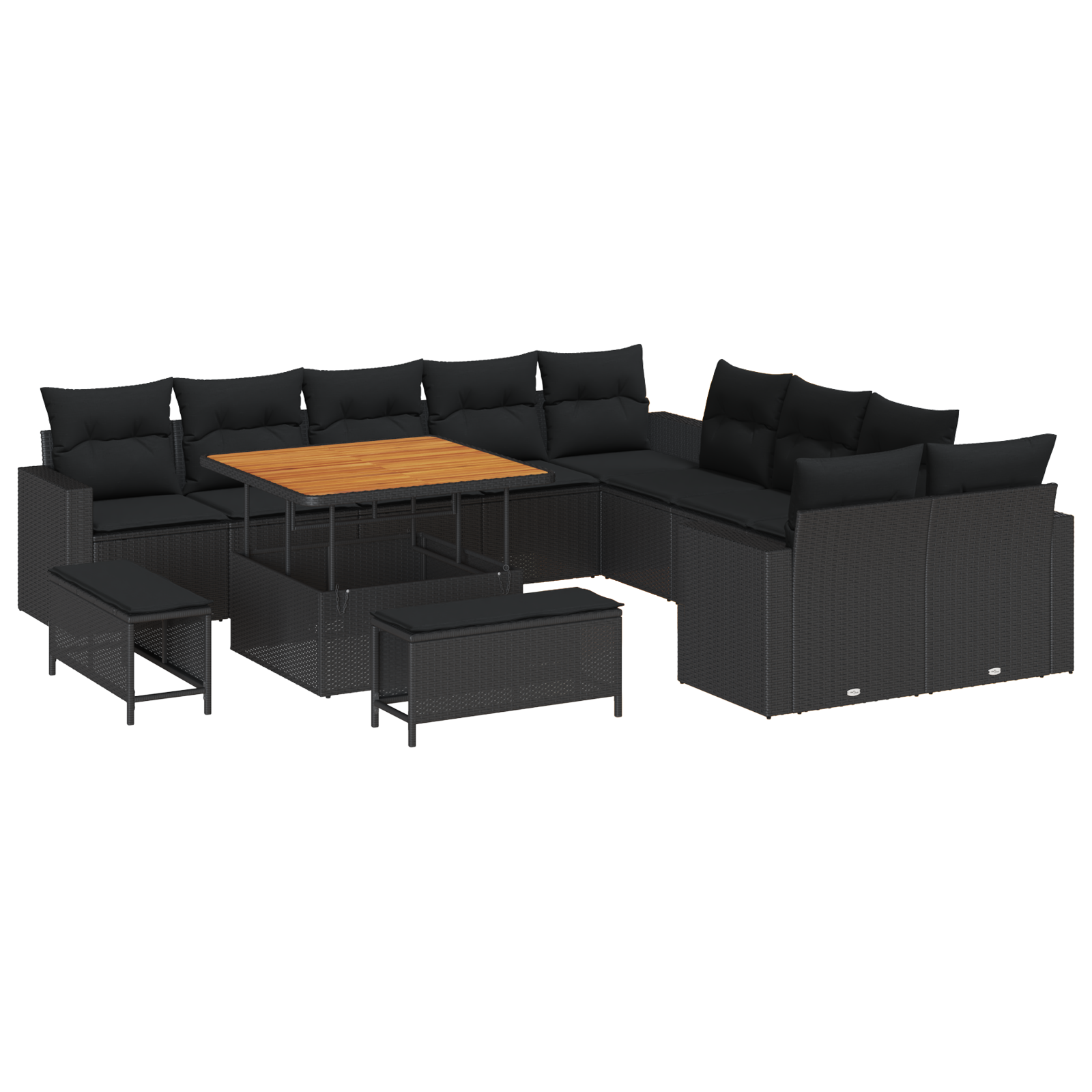 Thumbnail - vidaXL 13-teiliges Gartenbank-Set mit Kissen in Schwarz aus Poly-Rattan und Akazie
