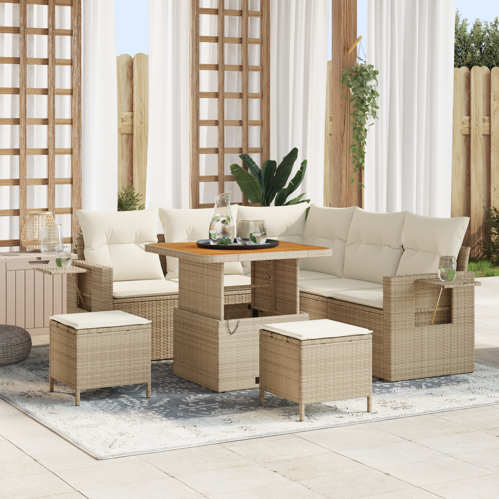 Thumbnail - vidaXL 8-teiliges Garten-Sofa-Set mit Kissen in Beige aus Poly Rattan und Akazie