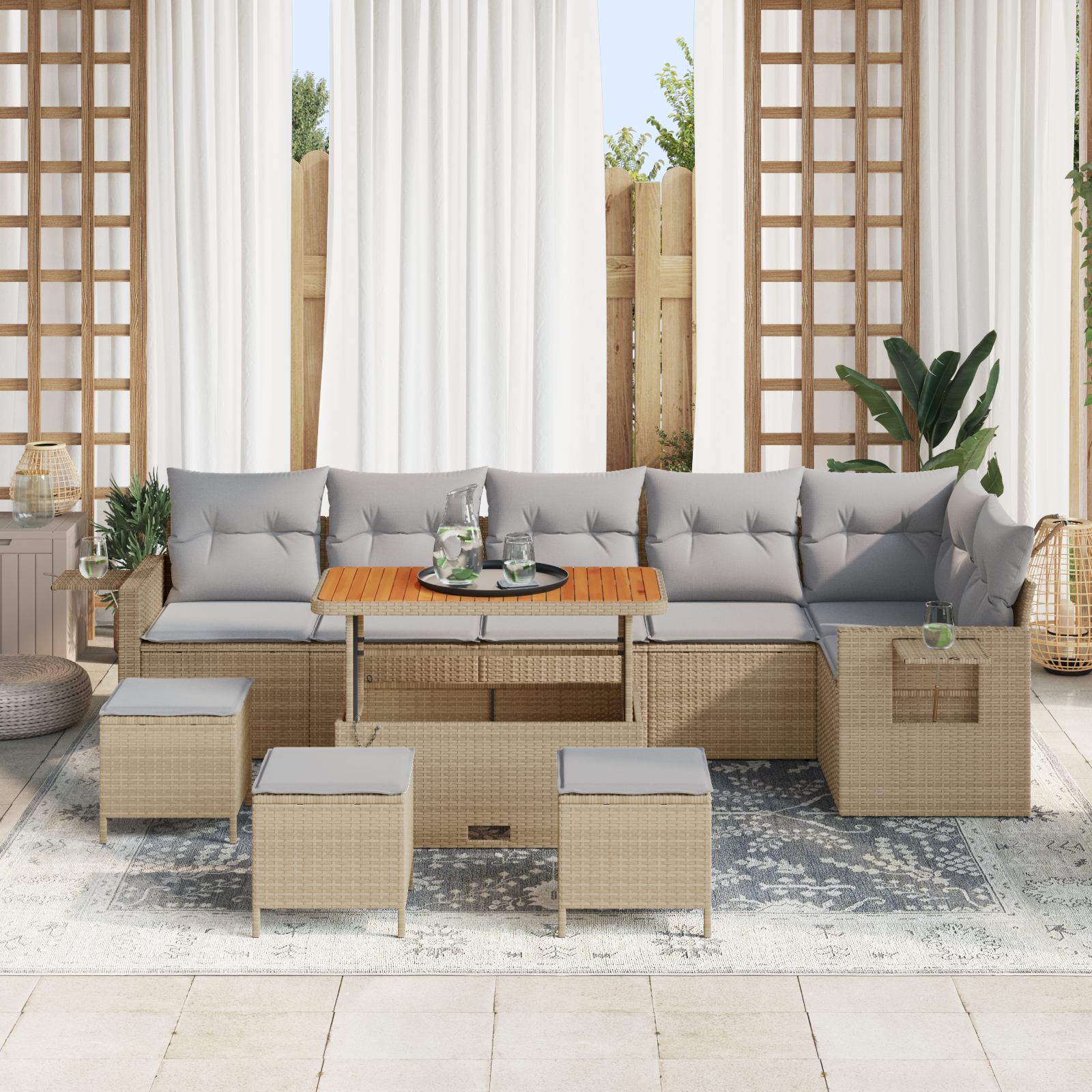 Thumbnail - vidaXL 10-teiliges Garten Sofa Set mit Kissen Beige Poly Rattan Akazie