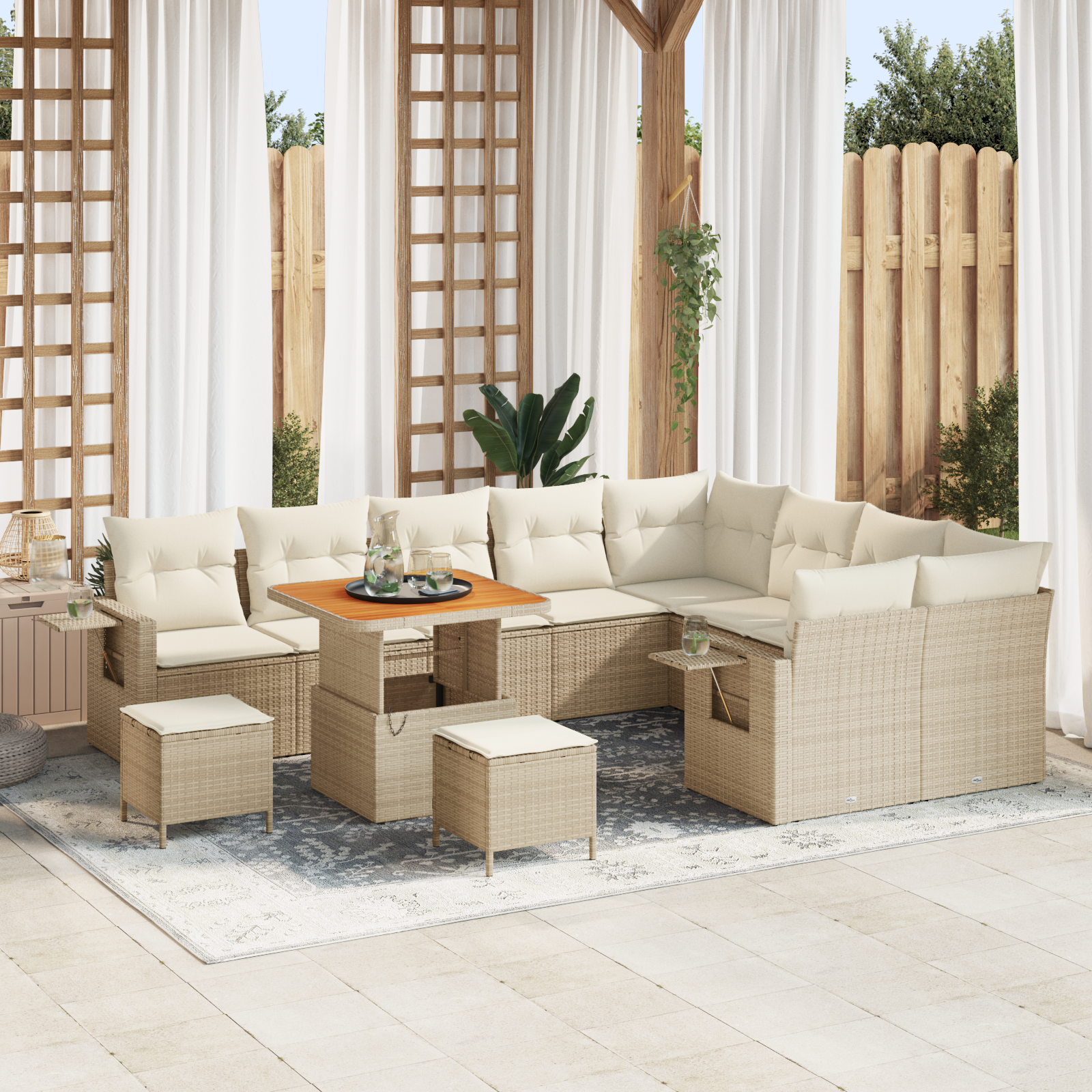 Set di divani da giardino da 12 pezzi con cuscini Beige Polyrattan Acacia