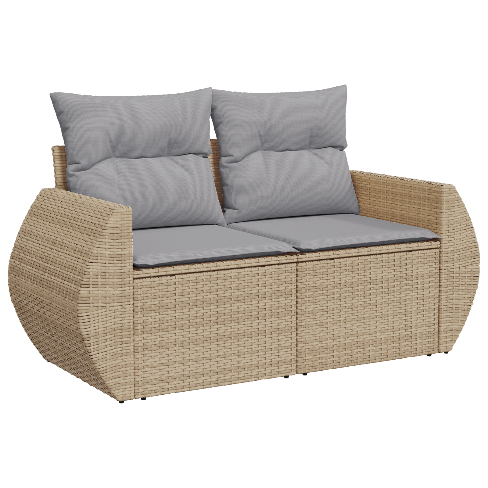 Conjunto de Sofá de Jardim de 8 Peças com Almofadas Bege Vime de Poliéster e Acácia, Conjunto de Jantar de Jardim de 3 Peças com Almofadas Bege Vime de Poliéster e Acácia