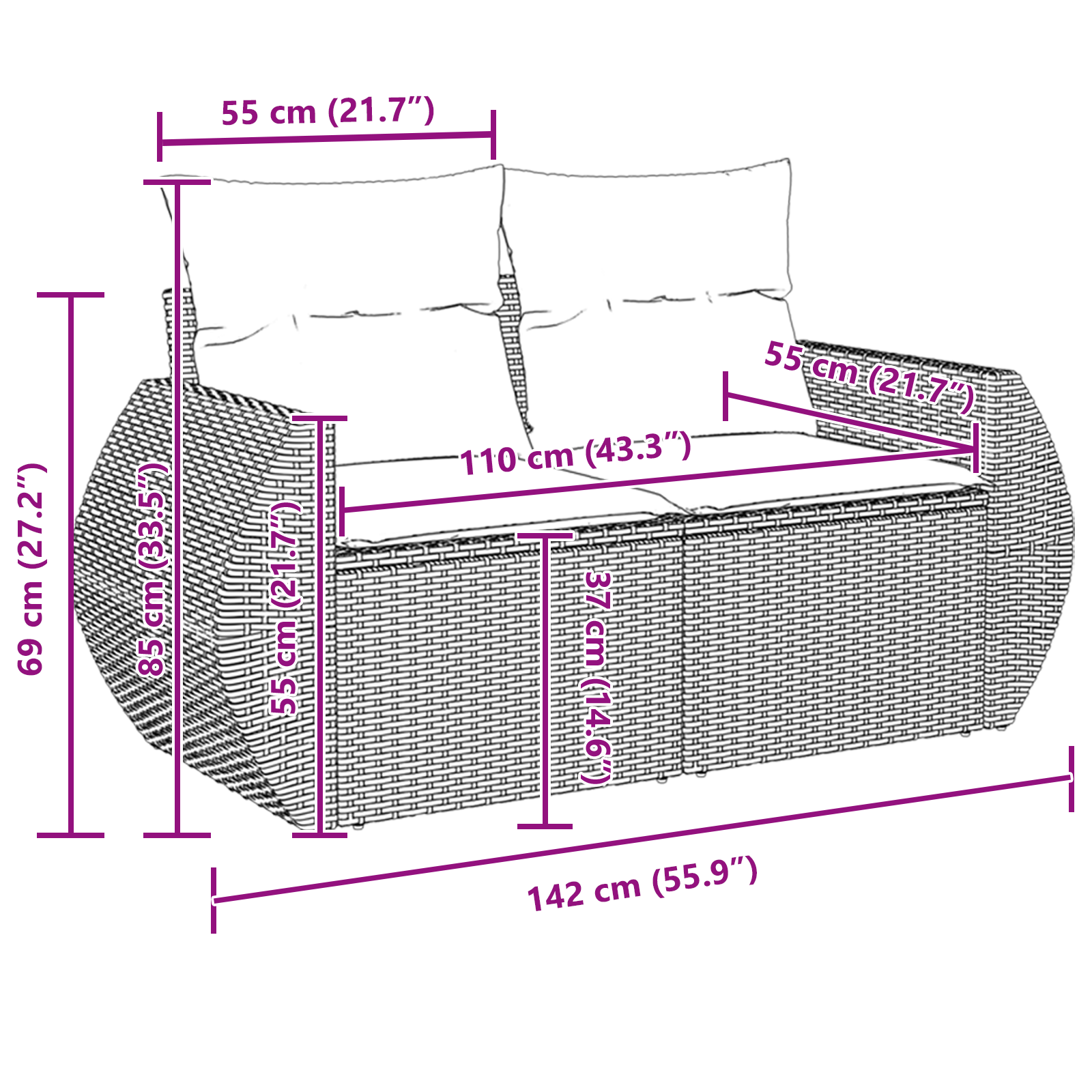 13 dalių sodo sofos komplektas su pagalvėmis, smėlio, poli ratanas, akacijų - Image 11