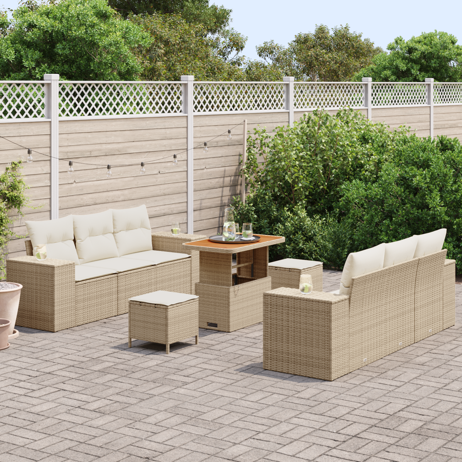 Thumbnail - vidaXL Garten-Sofa-Set mit Kissen mit Kissen 9 pcs Beige und Creme Groß