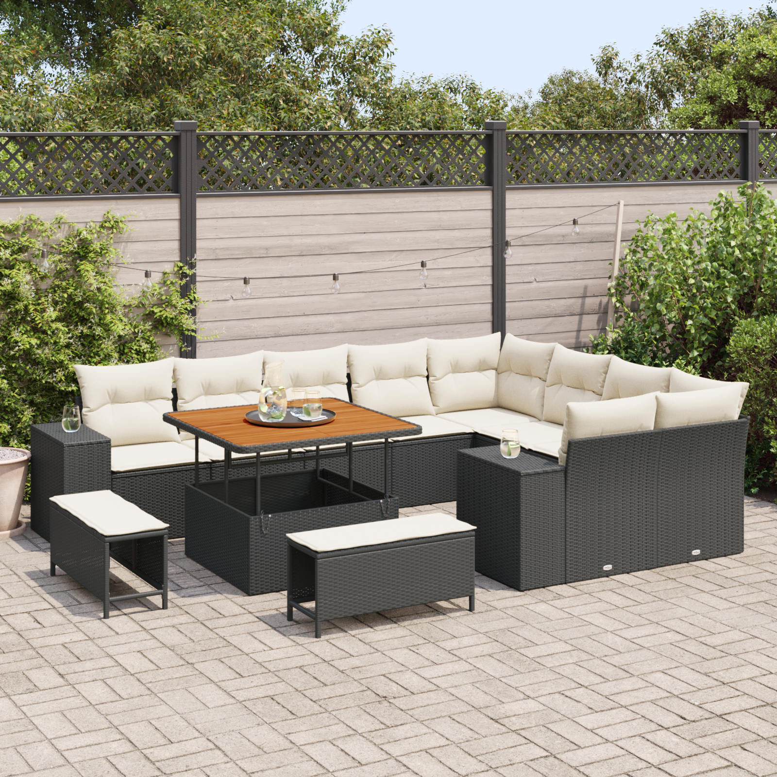Garten Sofa Set Set aus 5 Schwarz Rattan Groß Verstellbare Füße – Bild 3