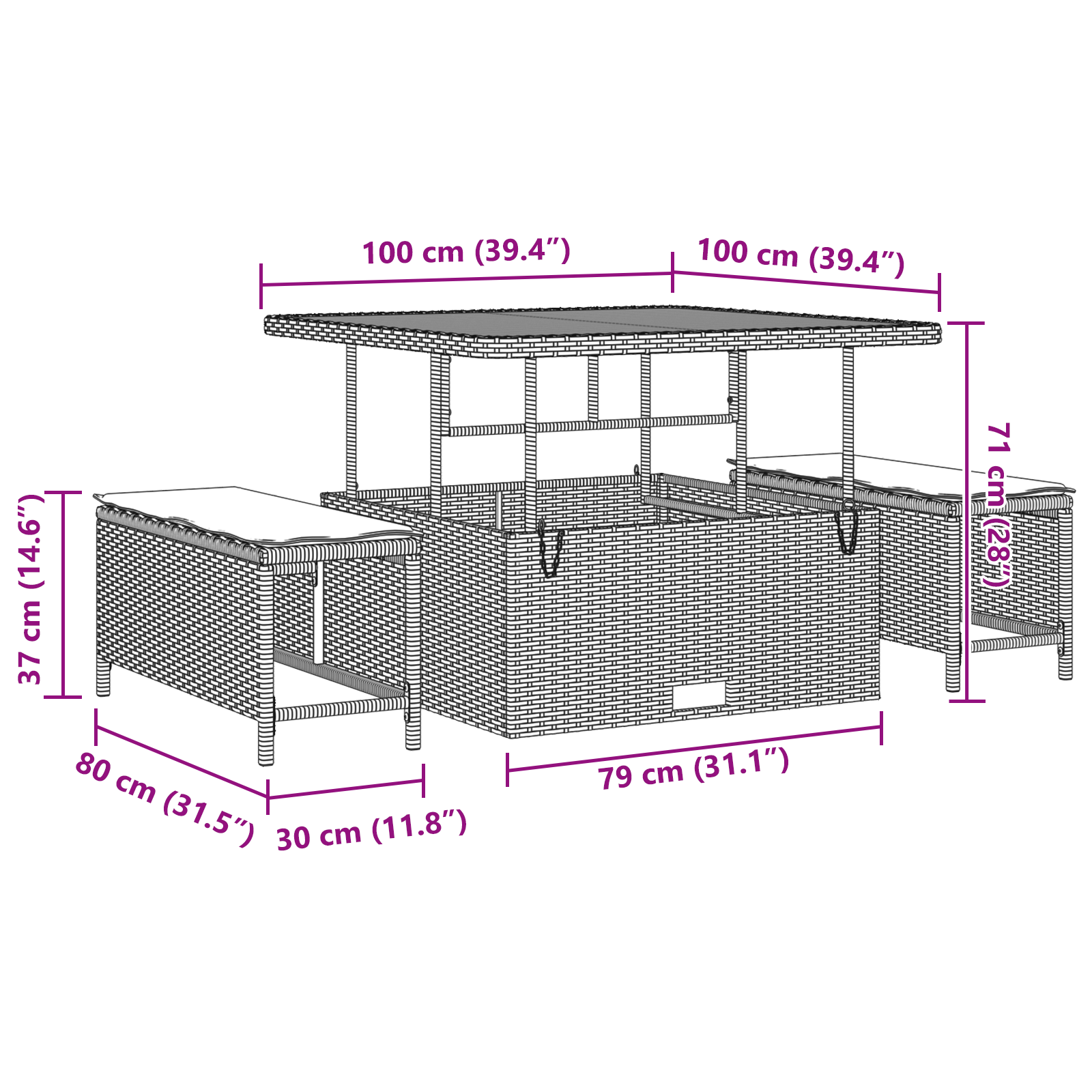 Garten Sofa Set Set aus 5 Schwarz Rattan Groß Verstellbare Füße – Bild 10