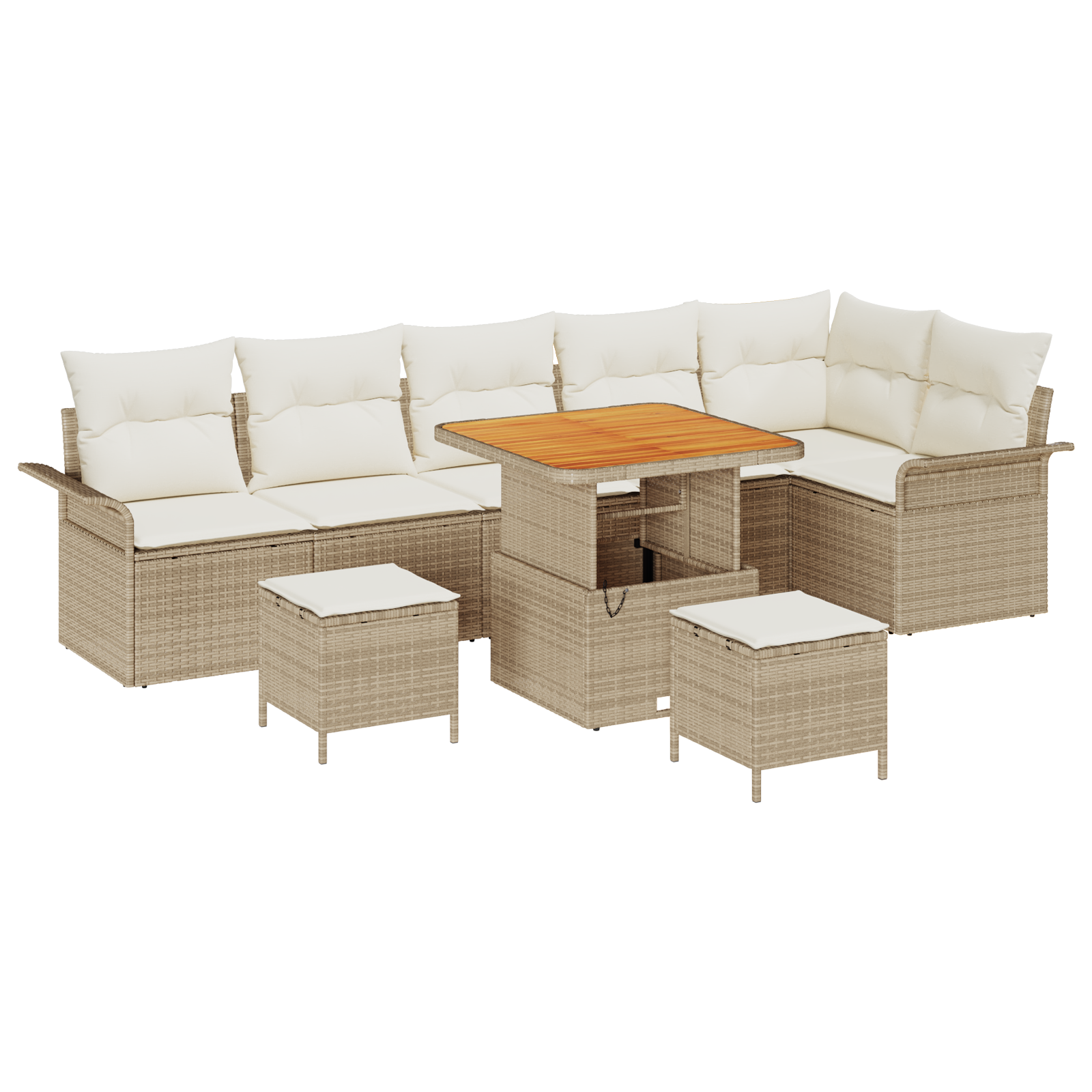 Thumbnail - vidaXL 9-teiliges Gartensofa-Set mit Kissen in Beige aus Poly-Rattan und Akazie