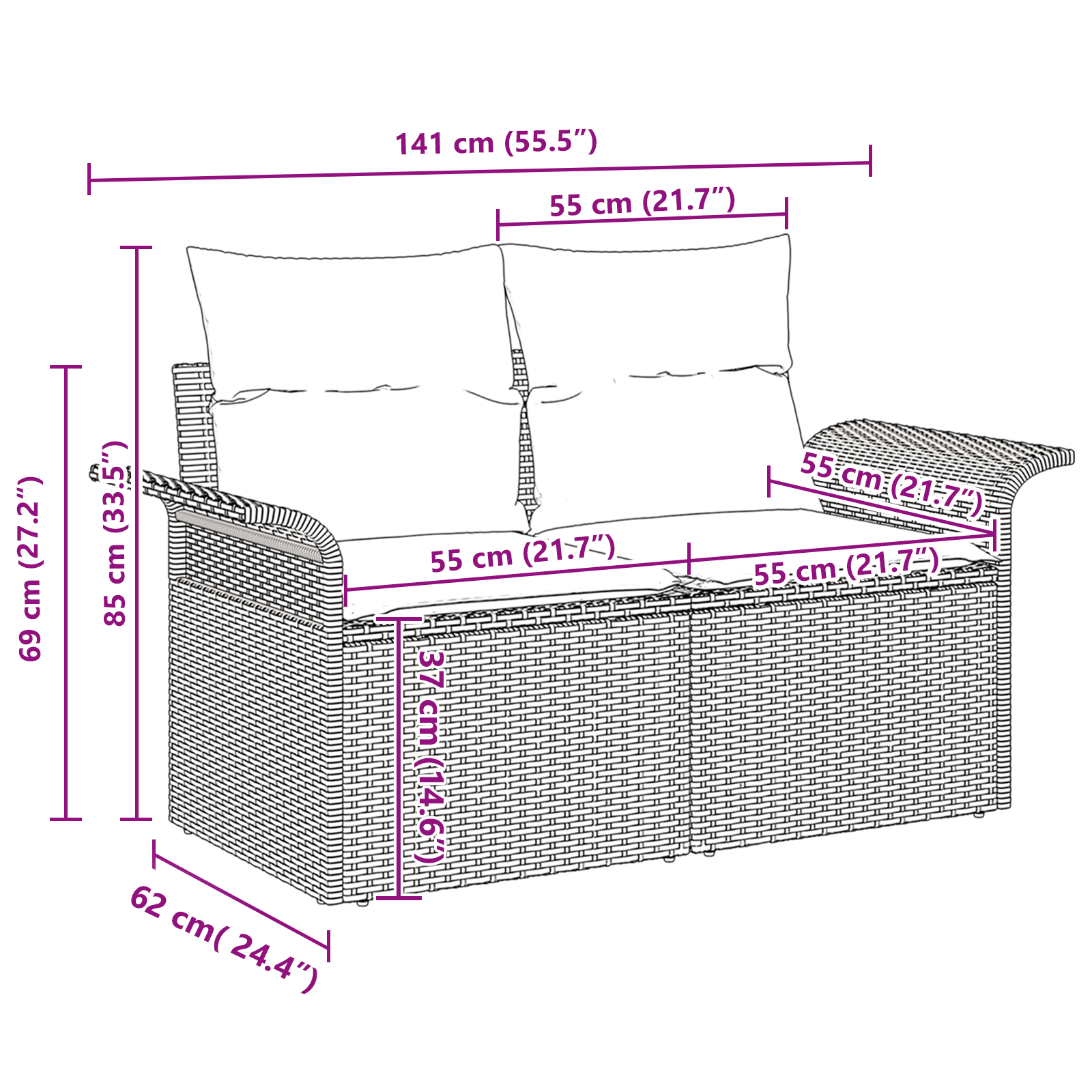 Conjunto de Sofá de Jardim de 10 Peças com Almofadas Cinza Rattan de Polietileno Acácia - Image 13
