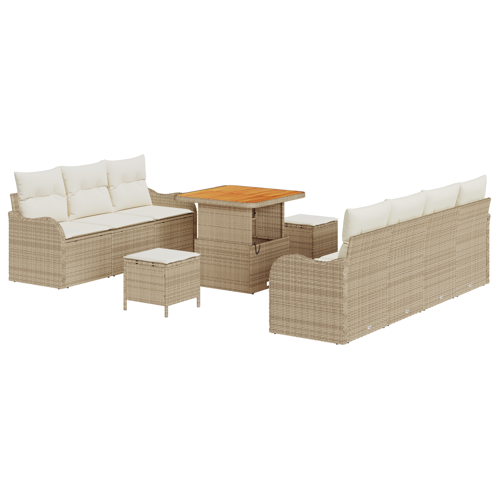 Thumbnail - vidaXL 10-teiliges Garten-Sofa-Set mit Kissen in Beige aus Poly-Rattan und Akazie