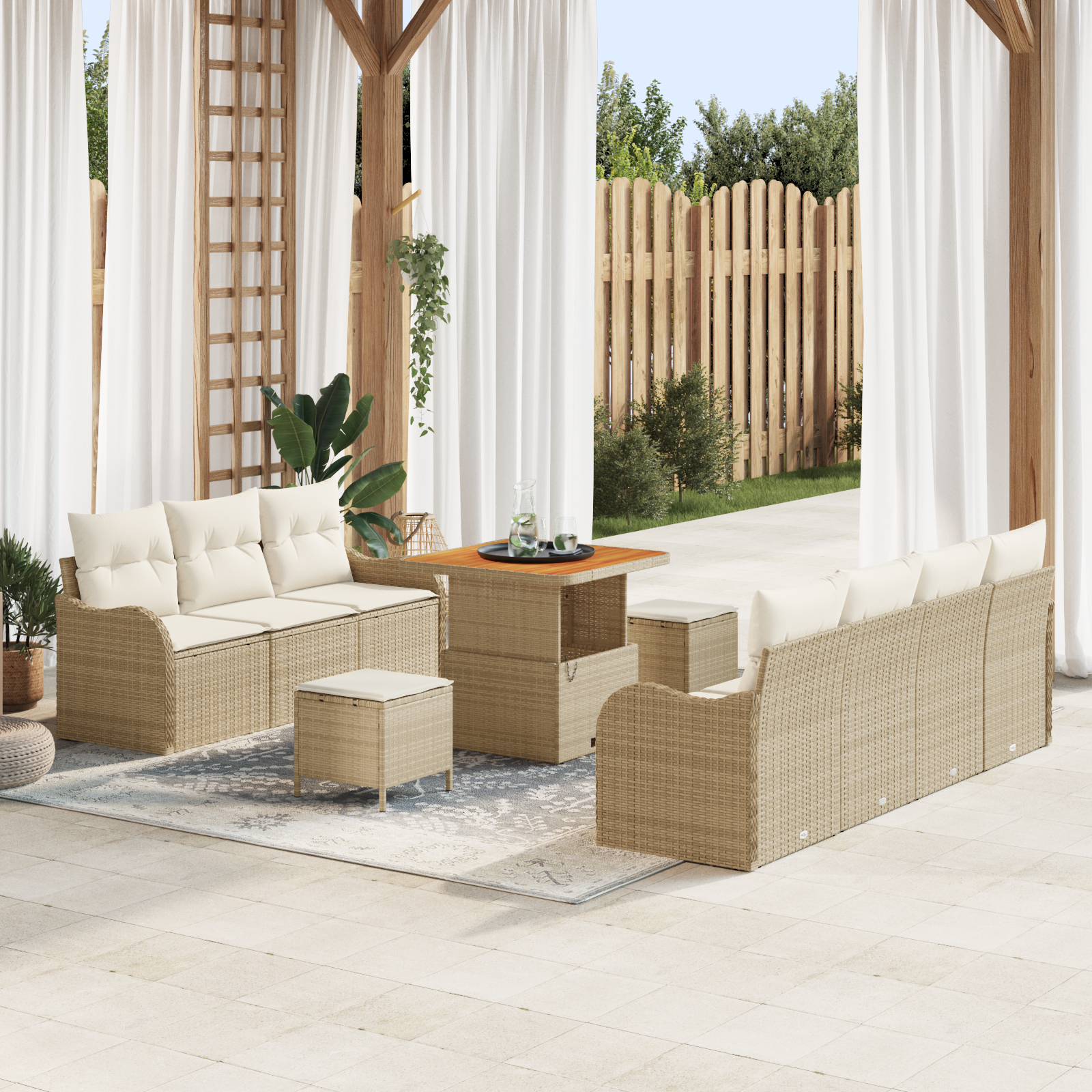 Thumbnail - vidaXL 10-teiliges Garten-Sofa-Set mit Kissen in Beige aus Poly-Rattan und Akazie