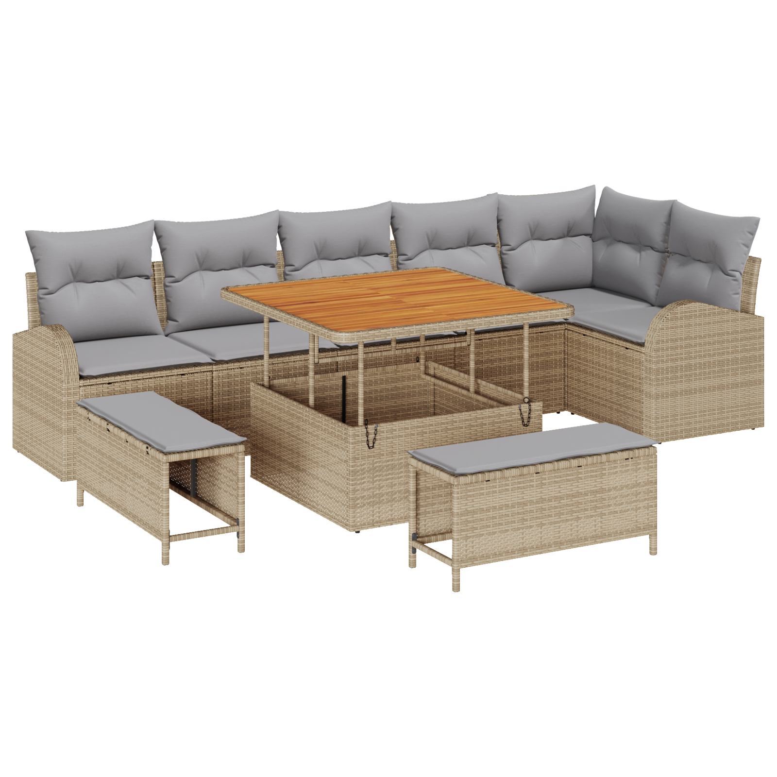 Thumbnail - vidaXL 9-Teiliges Garten Sofa Set mit Kissen Beige Poly Rattan Akazie