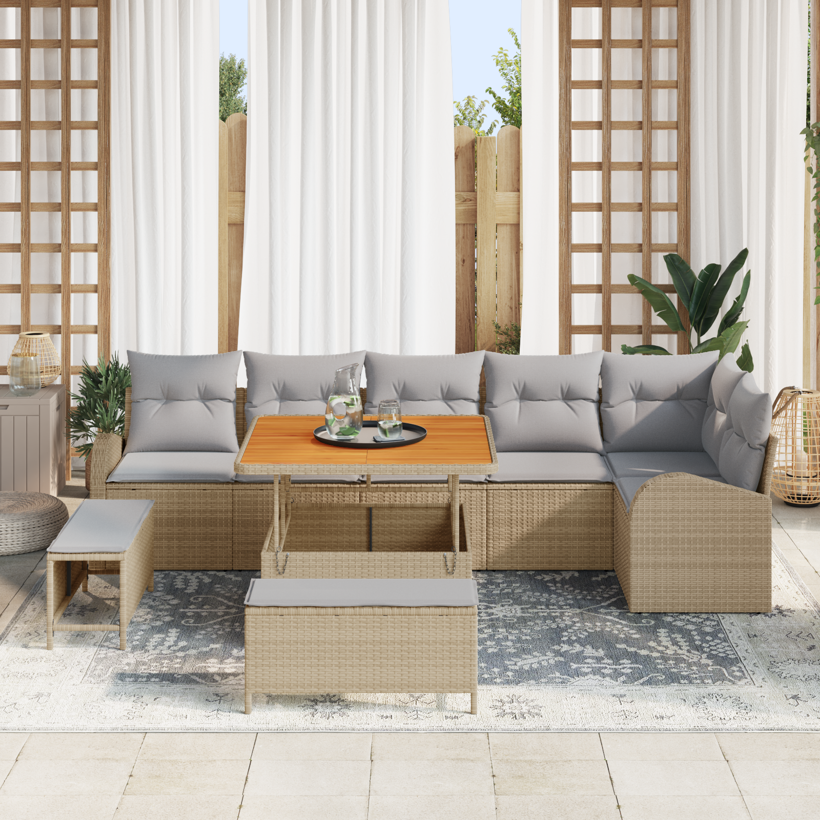 Thumbnail - vidaXL 9-Teiliges Garten Sofa Set mit Kissen Beige Poly Rattan Akazie