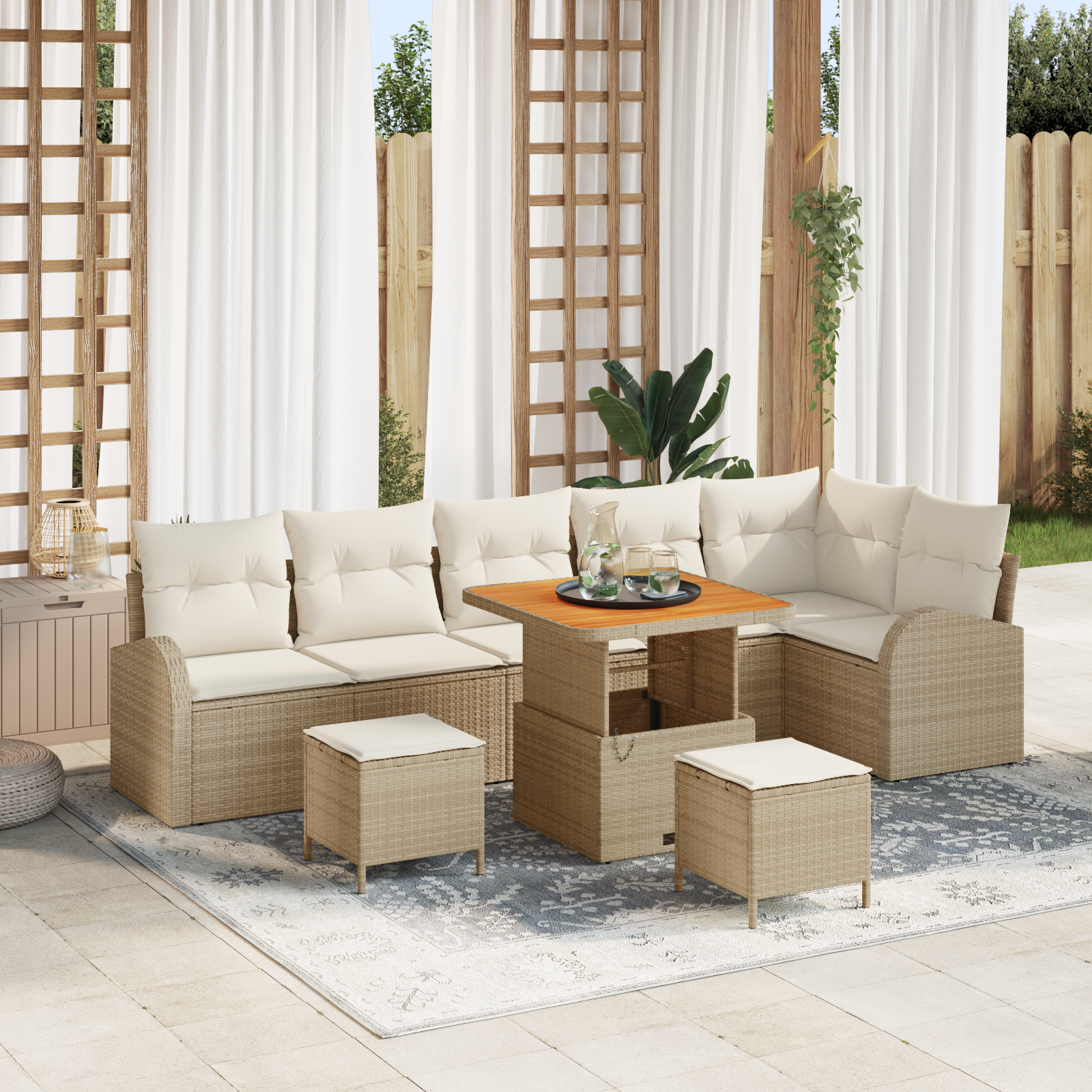 Thumbnail - vidaXL 9-teiliges Garten Sofa Set mit Kissen Beige Poly Rattan Akazie