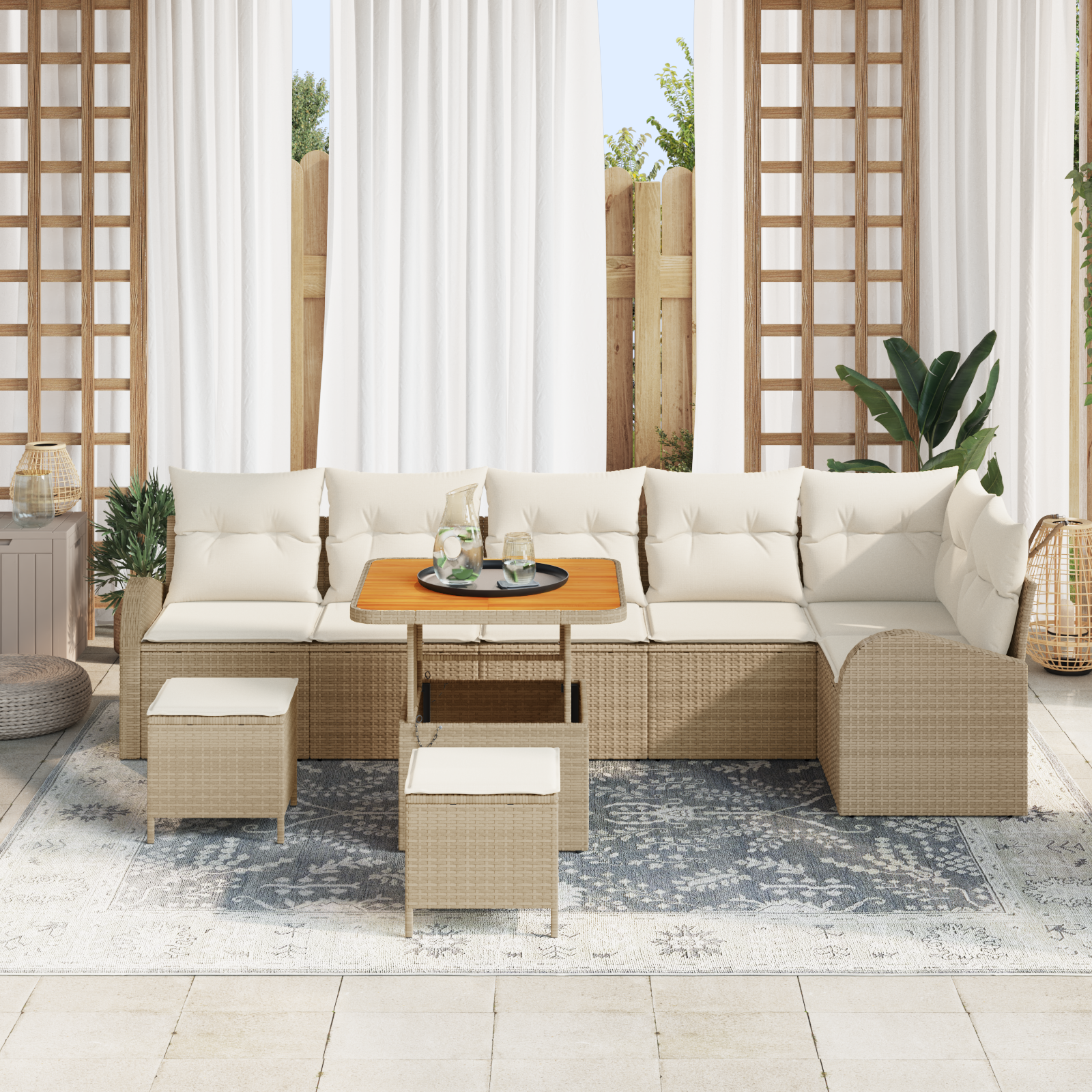 Thumbnail - vidaXL 9-teiliges Garten Sofa Set mit Kissen Beige Poly Rattan Akazie