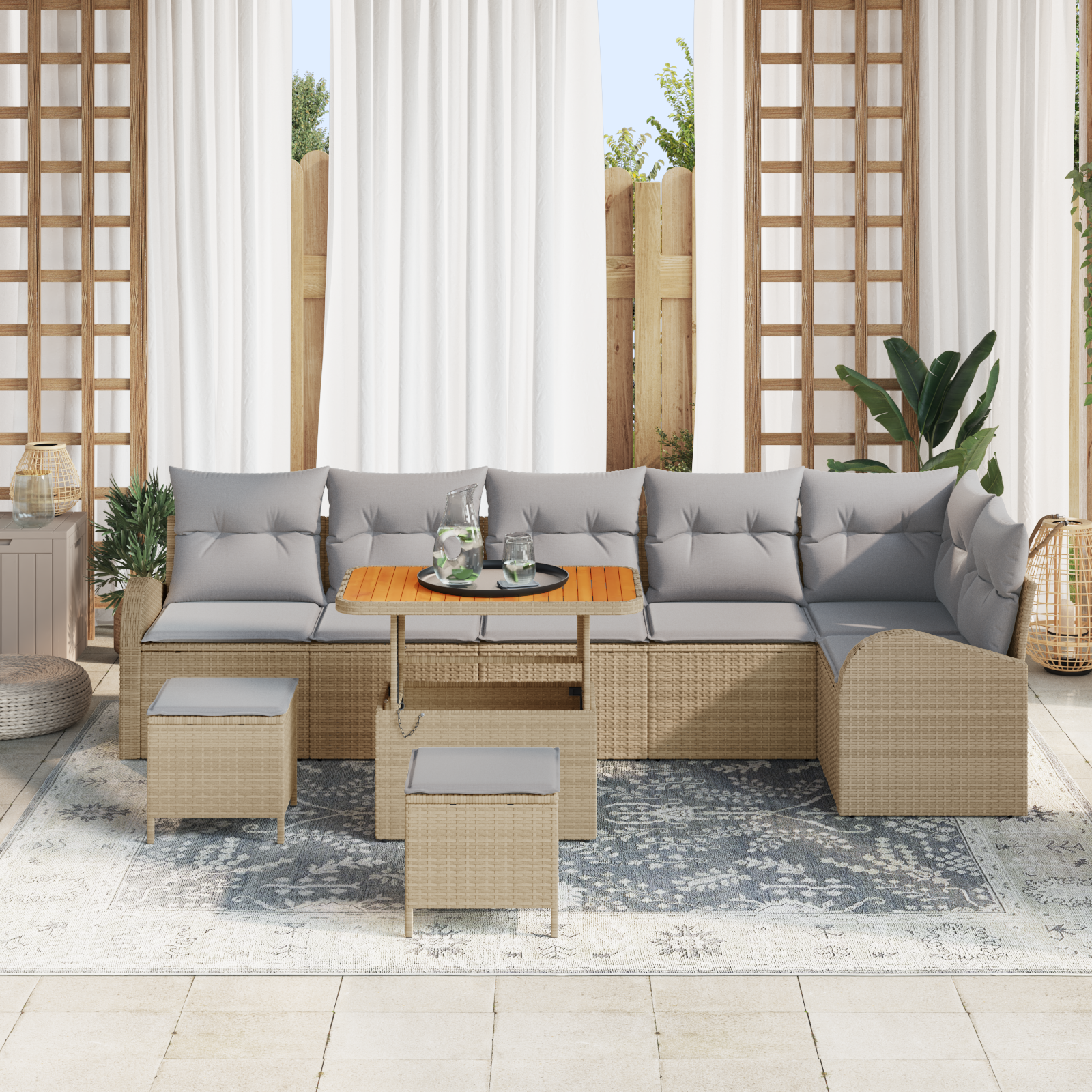 Thumbnail - vidaXL 9-teiliges Garten Sofa Set mit beigen Kissen aus Poly Rattan