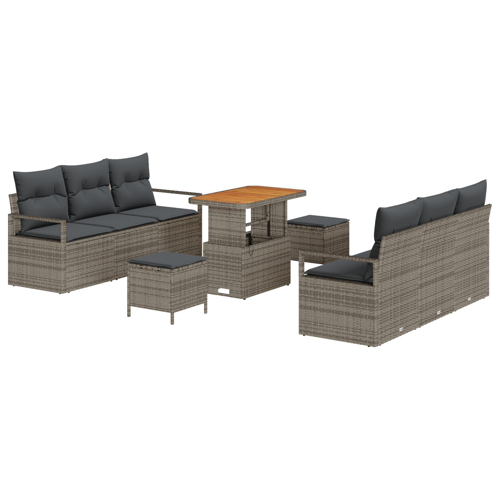 Thumbnail - vidaXL 9-tlg. Garten-Sofagarnitur mit Kissen Grau Poly Rattan Akazie
