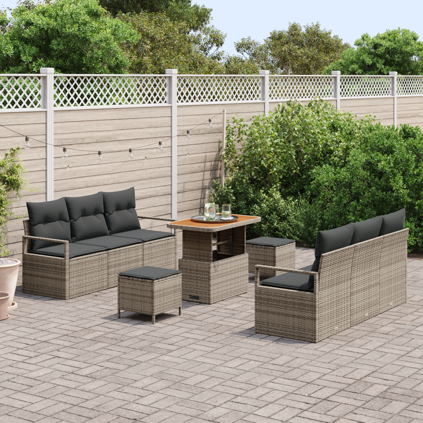 Thumbnail - vidaXL 9-tlg. Garten-Sofagarnitur mit Kissen Grau Poly Rattan Akazie