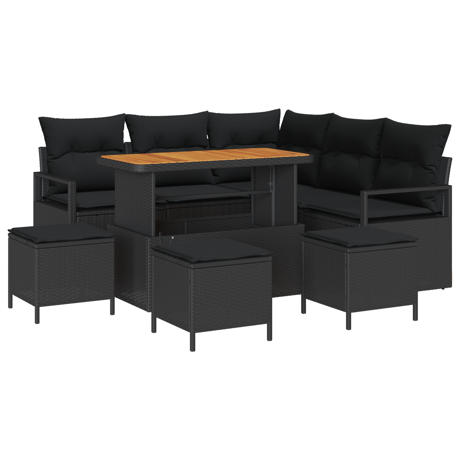 Thumbnail - vidaXL 9-teiliges Garten-Sofa-Set mit Kissen Schwarz Poly Rattan Akazie