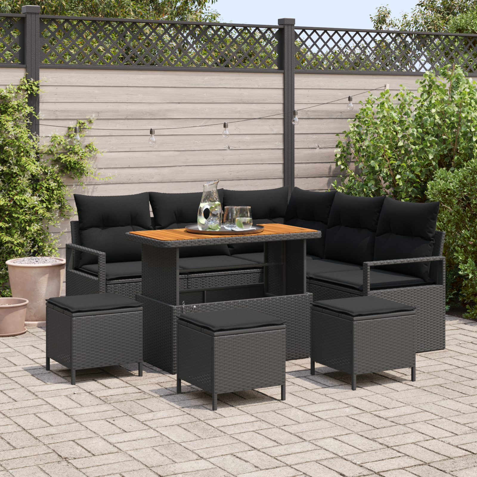 Thumbnail - vidaXL 9-teiliges Garten-Sofa-Set mit Kissen Schwarz Poly Rattan Akazie
