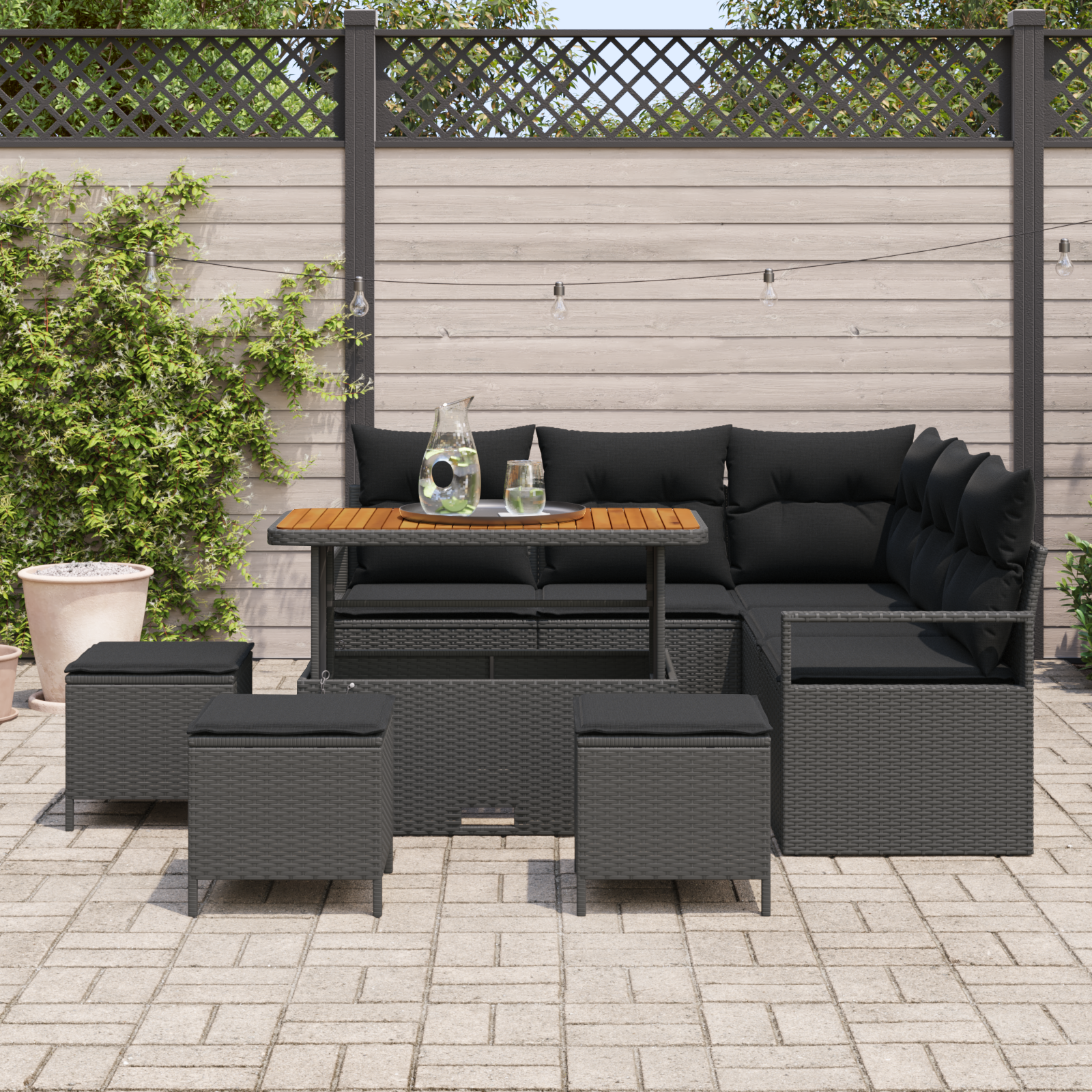 Thumbnail - vidaXL 9-teiliges Garten-Sofa-Set mit Kissen Schwarz Poly Rattan Akazie