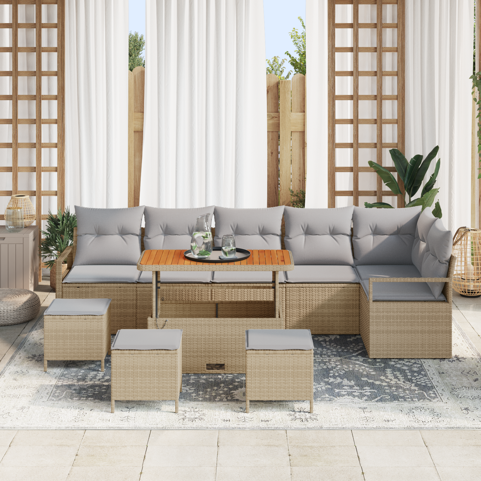 Thumbnail - vidaXL 10-teiliges Garten Sofa Set mit Kissen Beige Poly Rattan Akazie