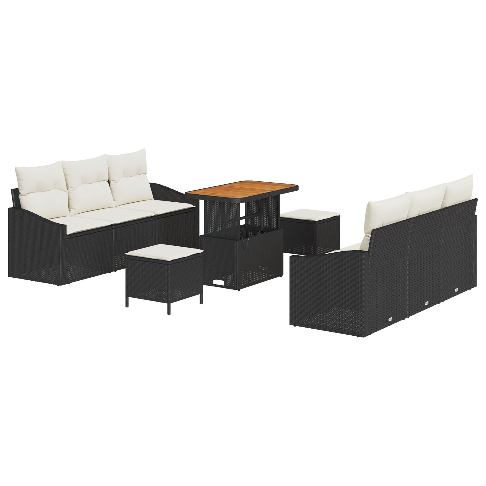 Thumbnail - vidaXL 9-teiliges Garten-Sofaset mit Kissen in Schwarz, Poly Rattan und Akazie